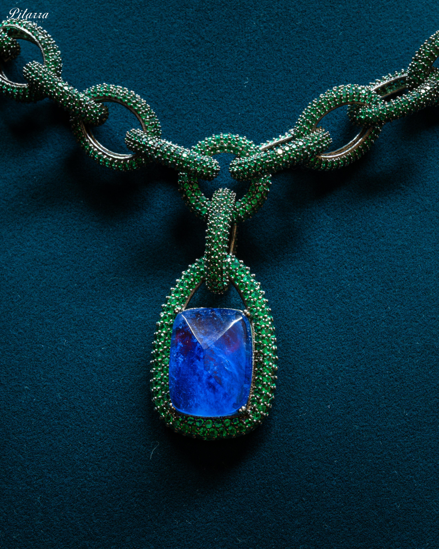 Blue Stone Green Chain CZ Necklace Set