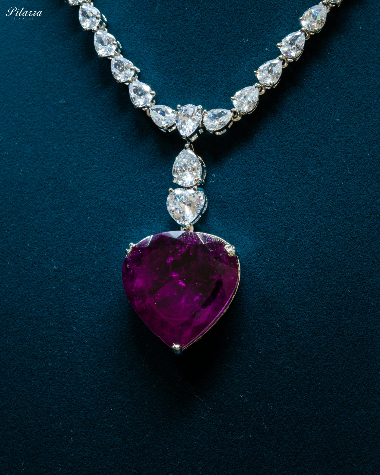 Purple Drop Stone Centred CZ Necklace Set