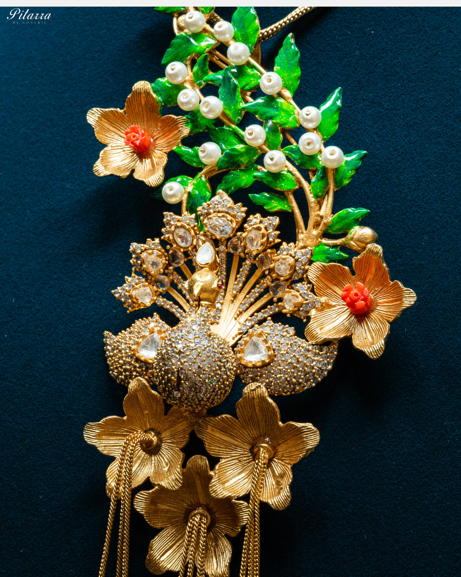 Green Leaf Peacock Design Meenakari Necklace Set