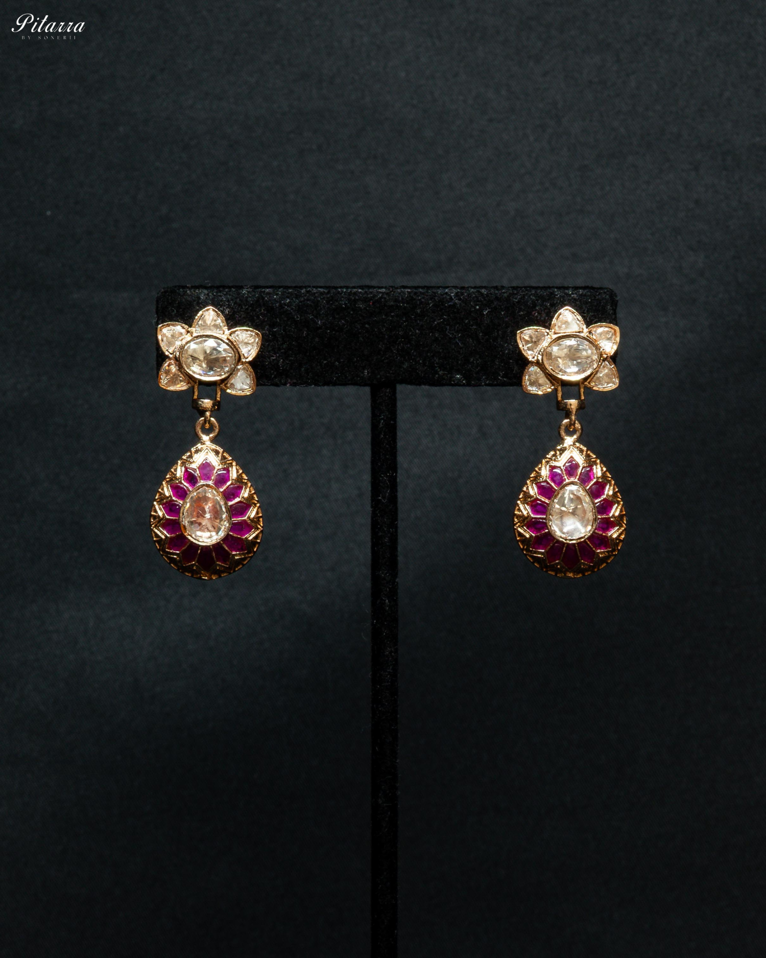 Pink Floral Polki Kundan Pendant Set