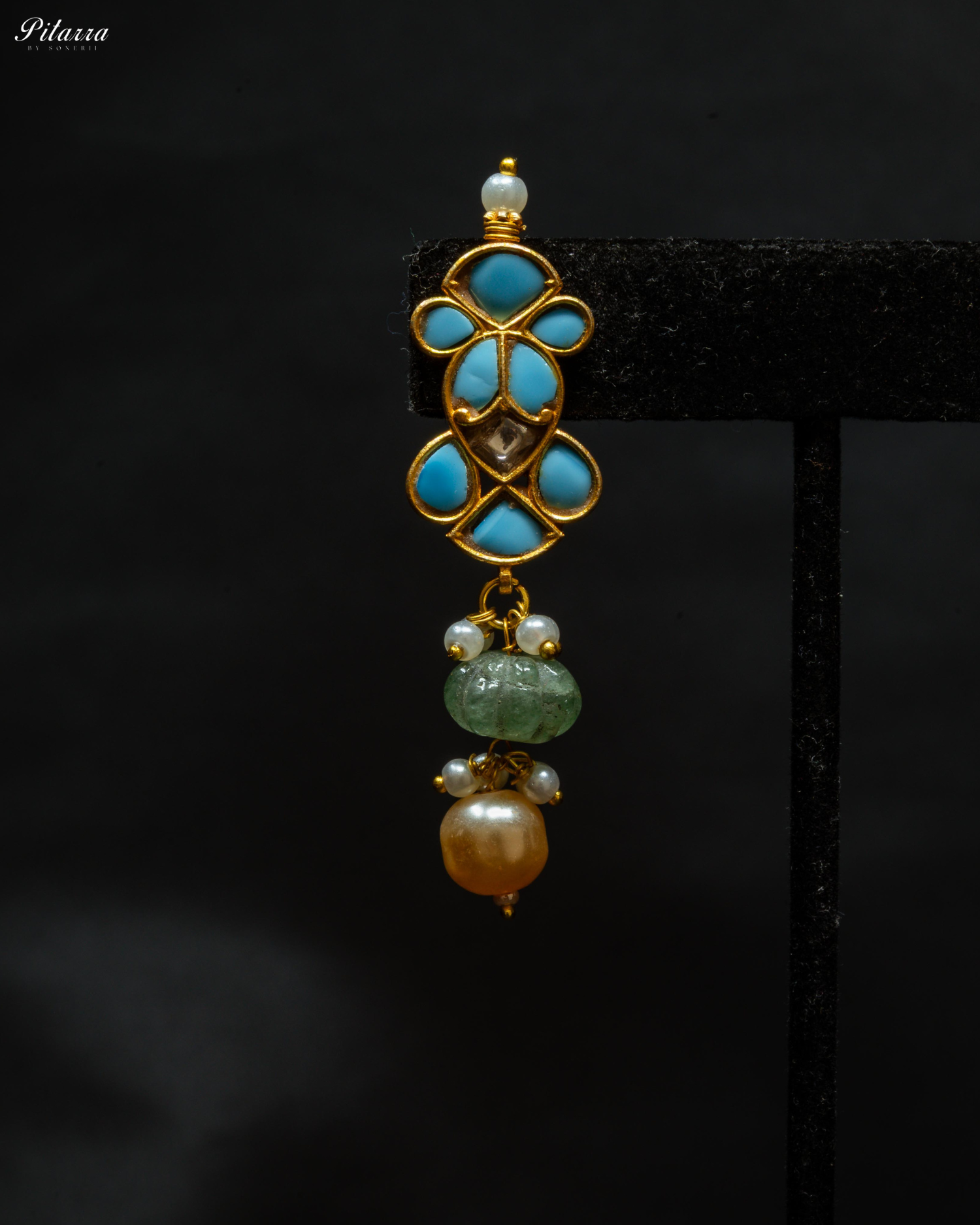 Turquoise Blue Stone Pearls Meenkari Kundan Choker Set