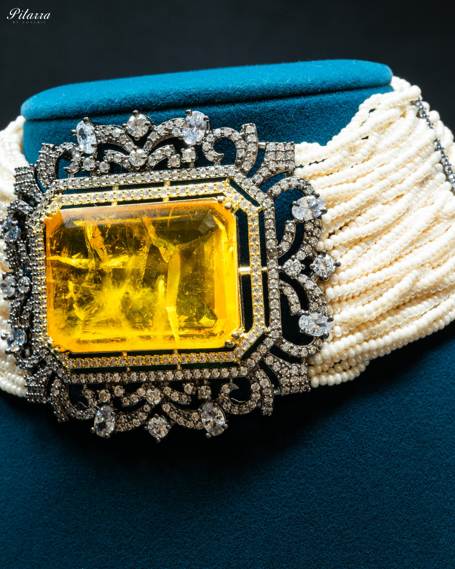 Yellow Stone Doublet Pearl Choker Set