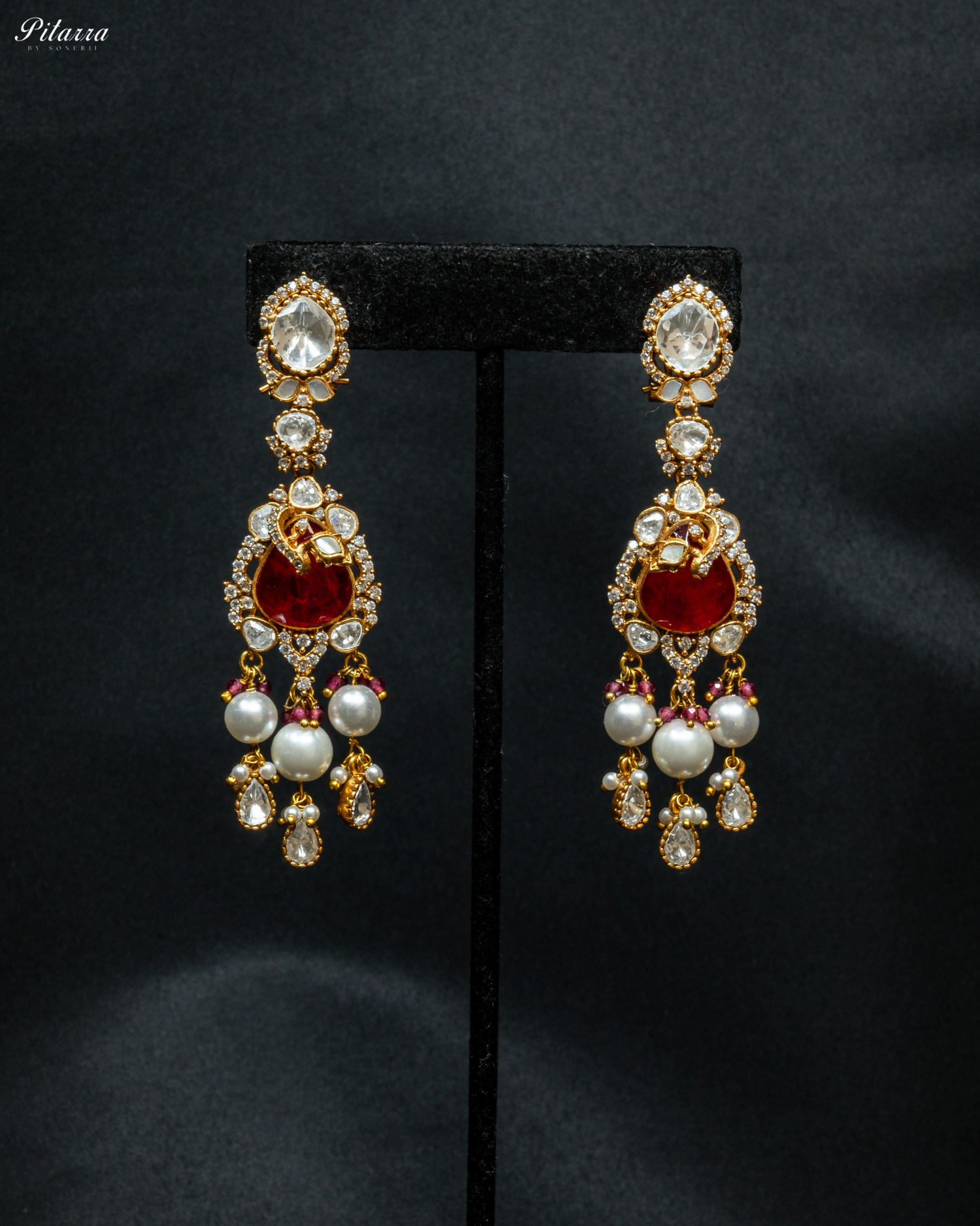 Red Stone Gold Plated Beaded Traditional Necklace Set