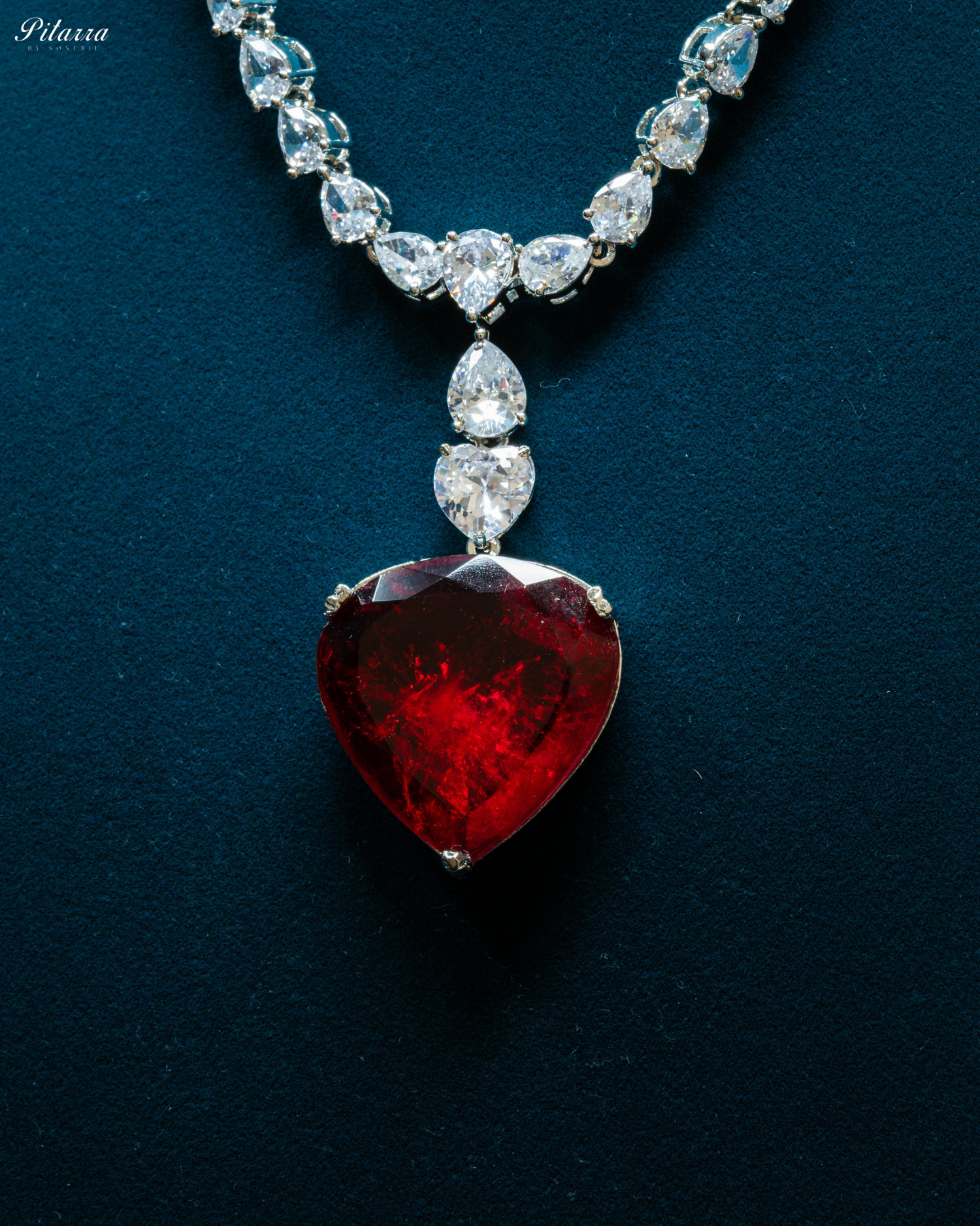 Red Drop Stone Centred CZ Necklace Set