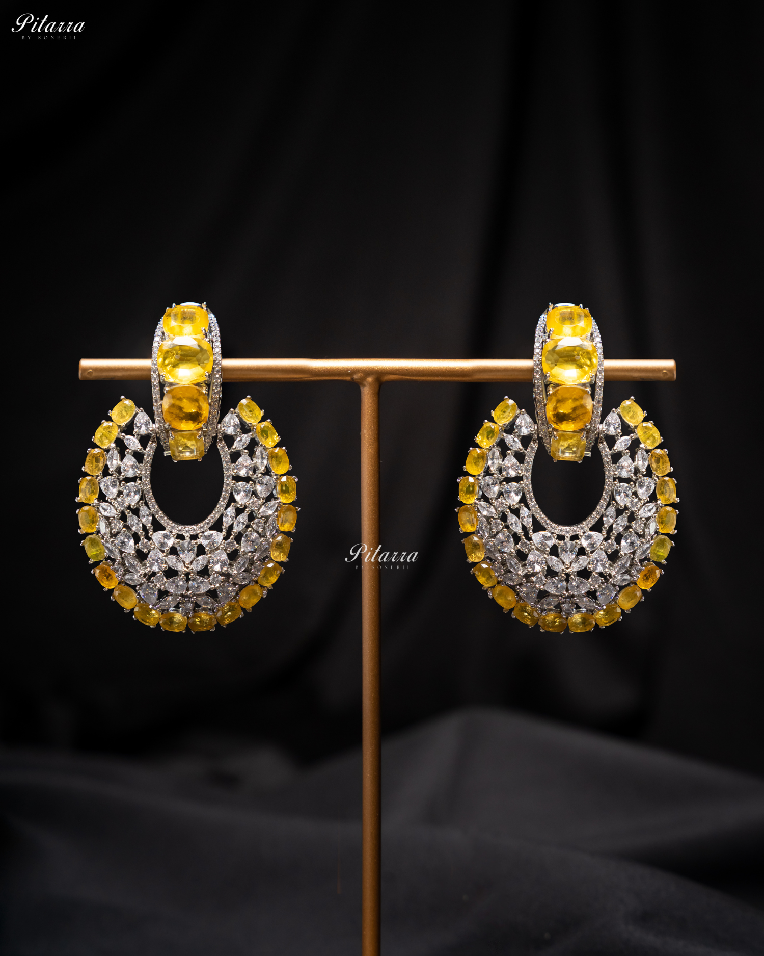 Yellow Stone Yellow Layer Cubic Zirconia Dangler Earrings