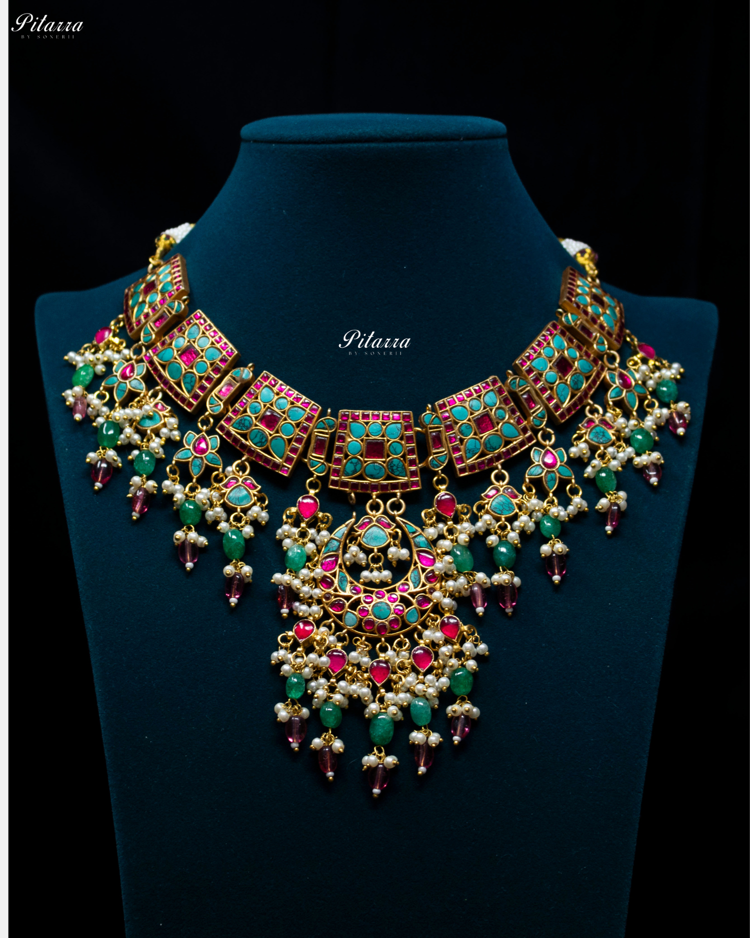 Turquoise Blue Crystals Exclusive Kundan Necklace Set
