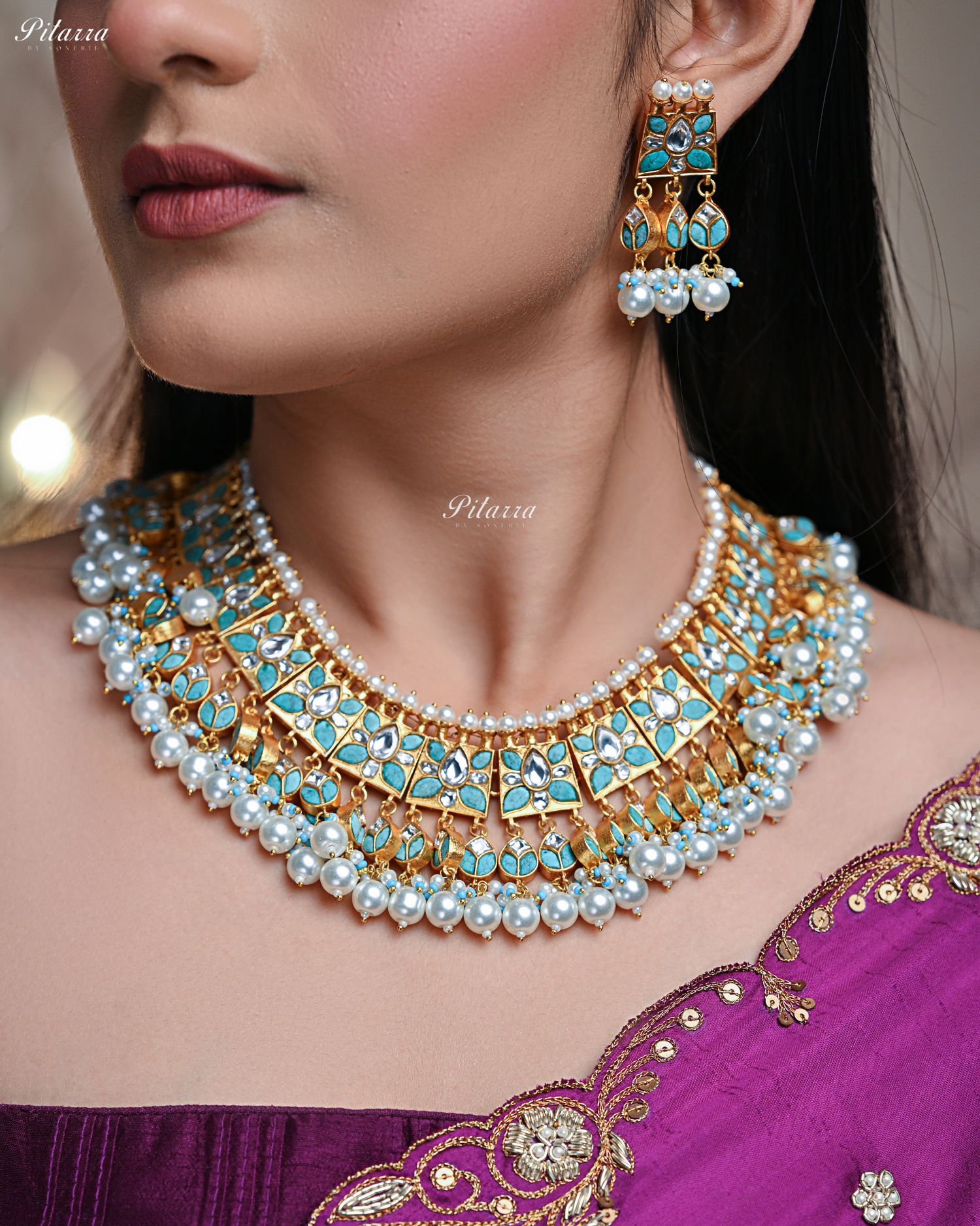 Firoza Flora Gold Plated Kundan Necklace Set