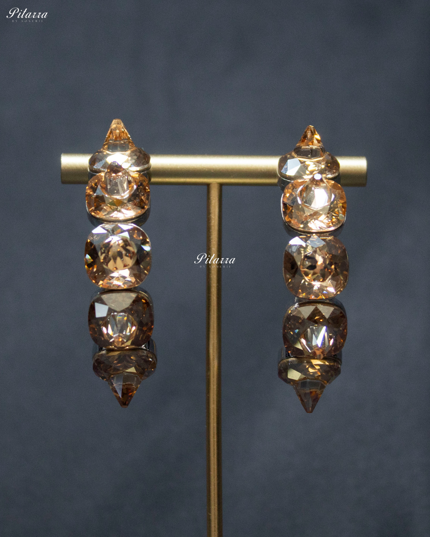 Yellow Stone Pyramid Cut Crystal Dangle Earrings