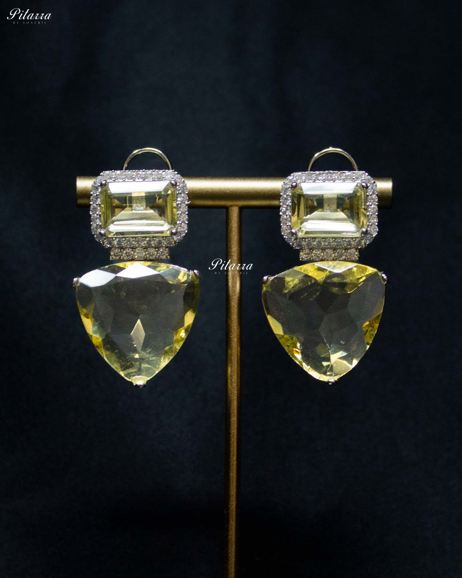 Yellow Stones Crystal Studded Dangler Earrings