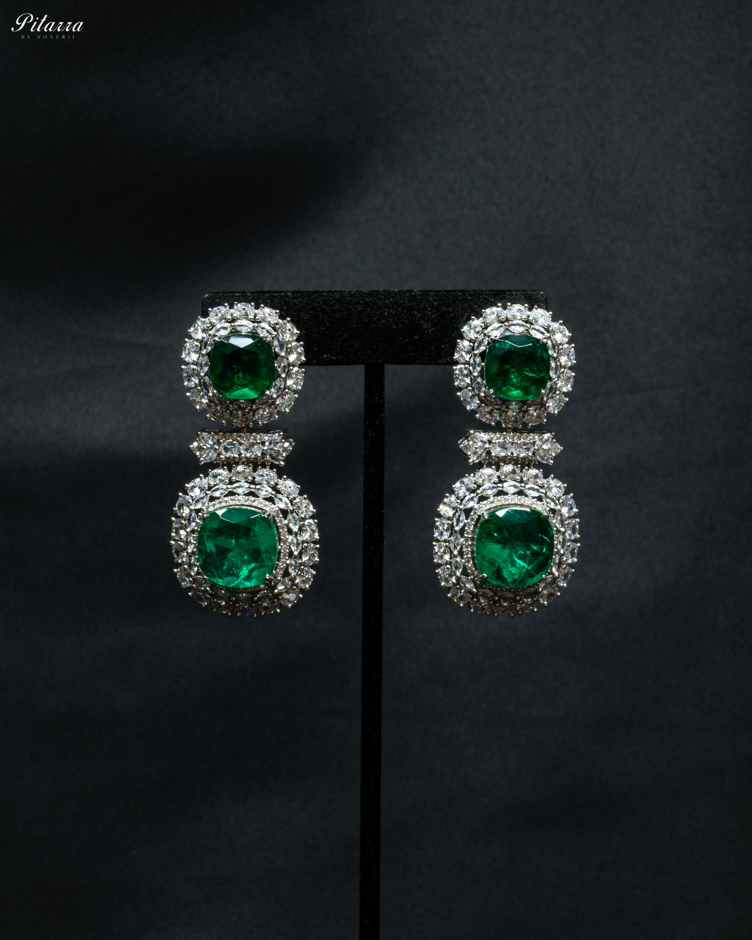 Silver Plated Green CZ Dangler Earring