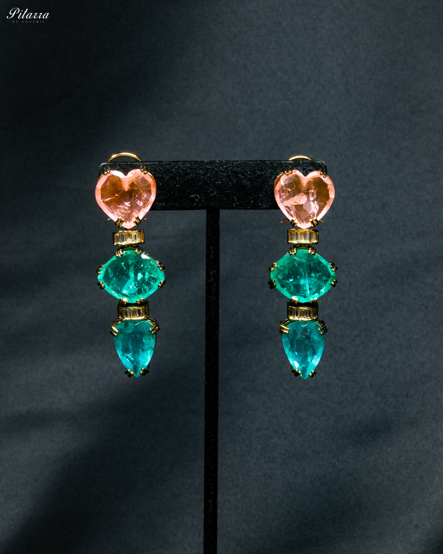 Peach and Aqua Crystal Dangler Earring