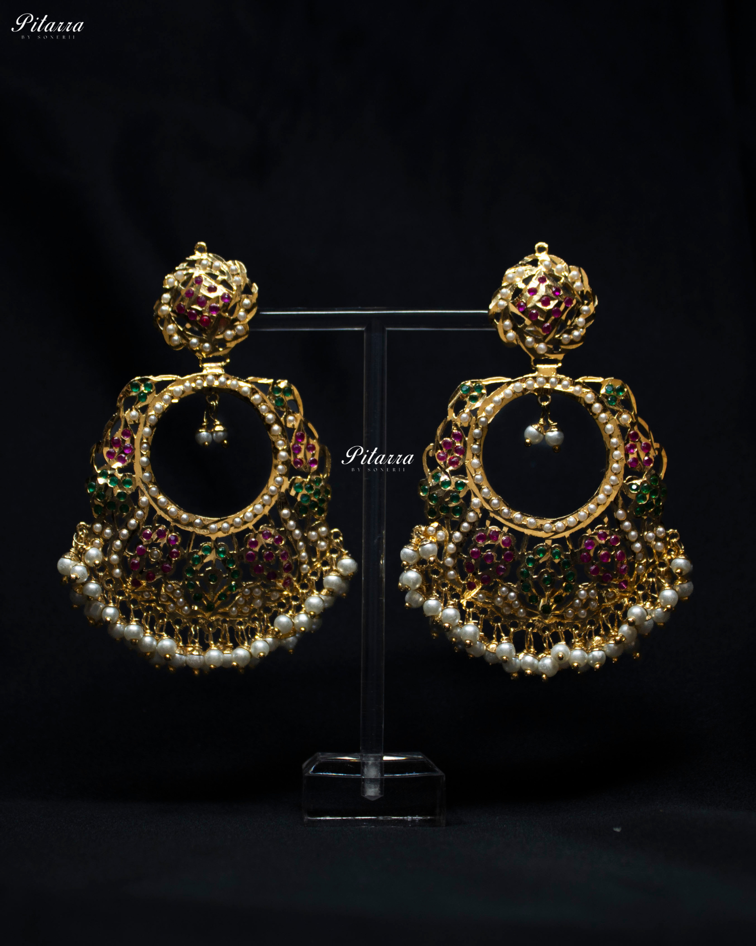 Multi Color Stone Circular Punjabi Chandbali Earrings