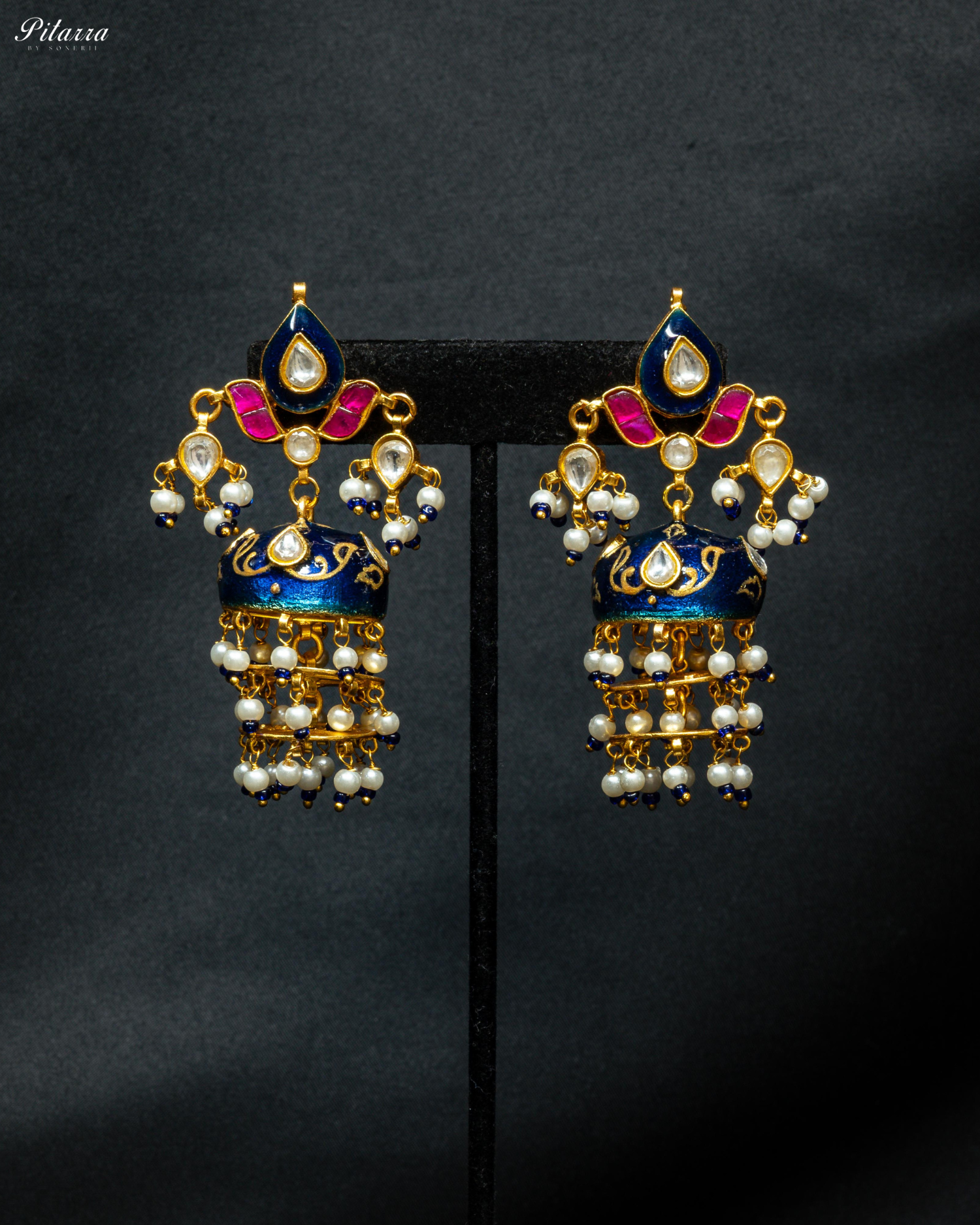 Indian Traditional Golden Meenakari Kundan Earrings