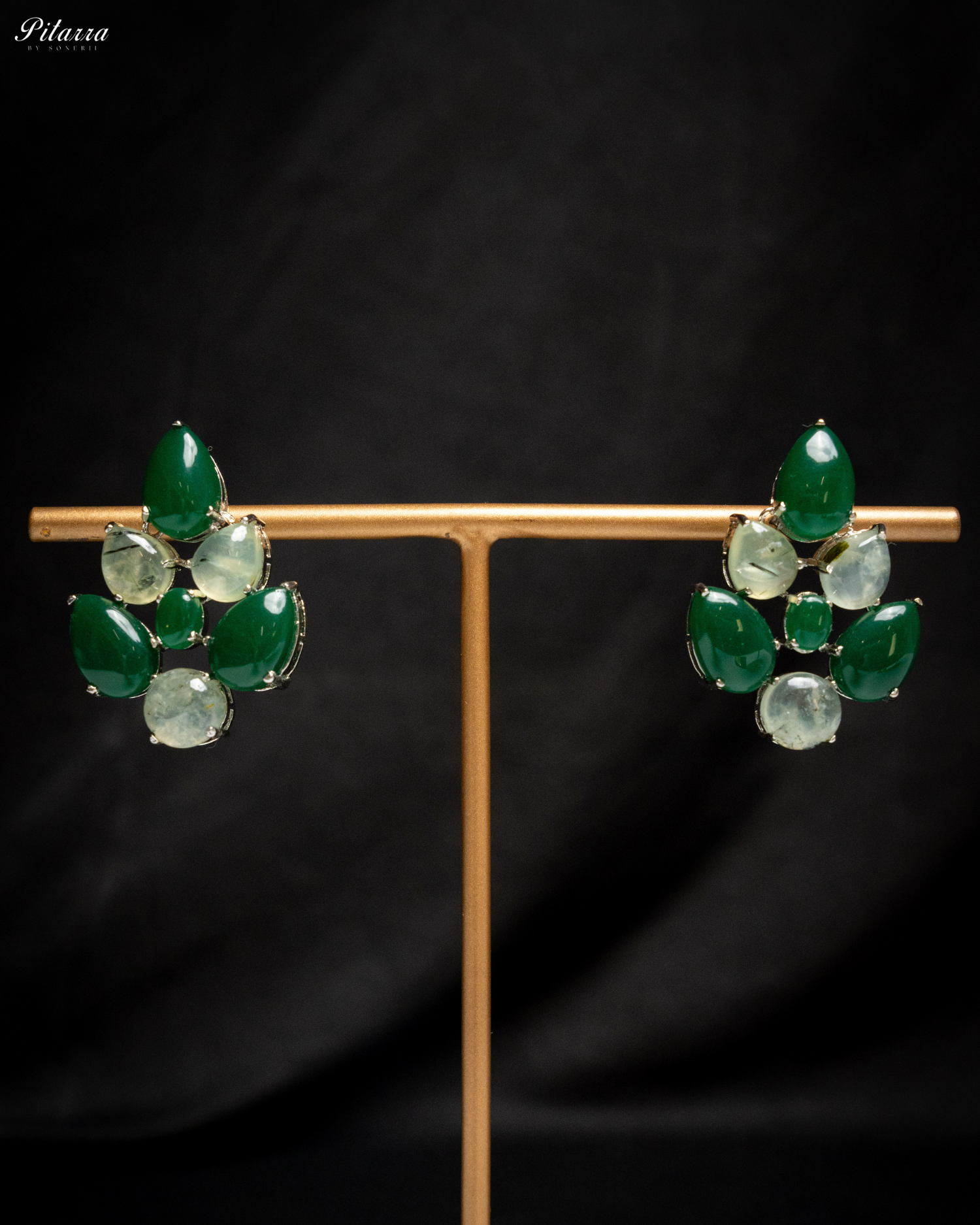 White Green Ethnic Stud Earrings