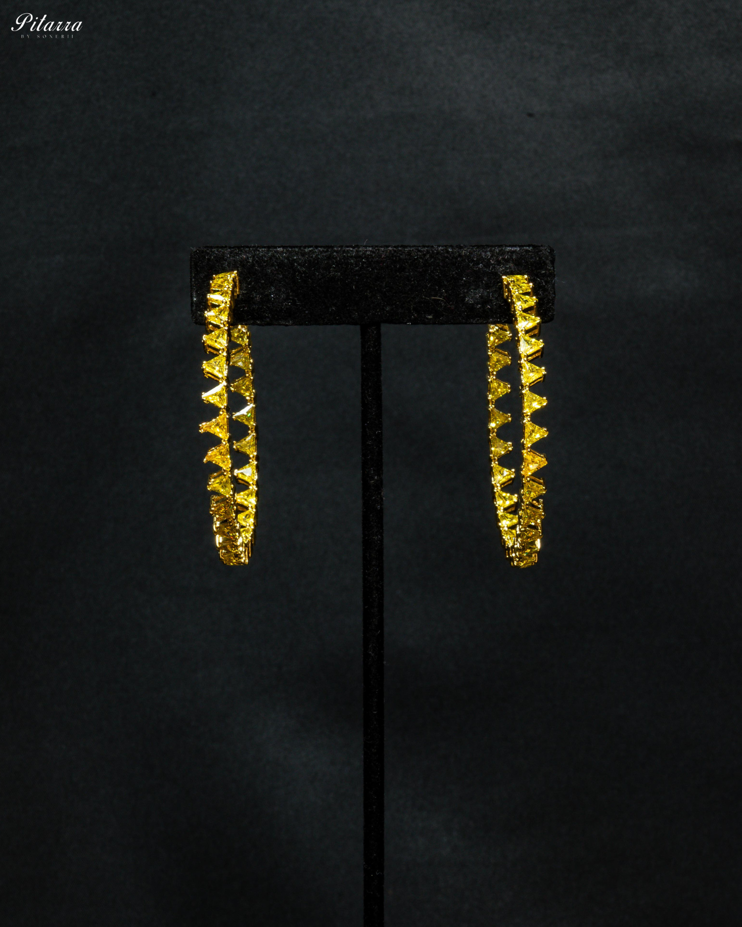 Red Stone Gold Finish Crystal Hoop Earrings