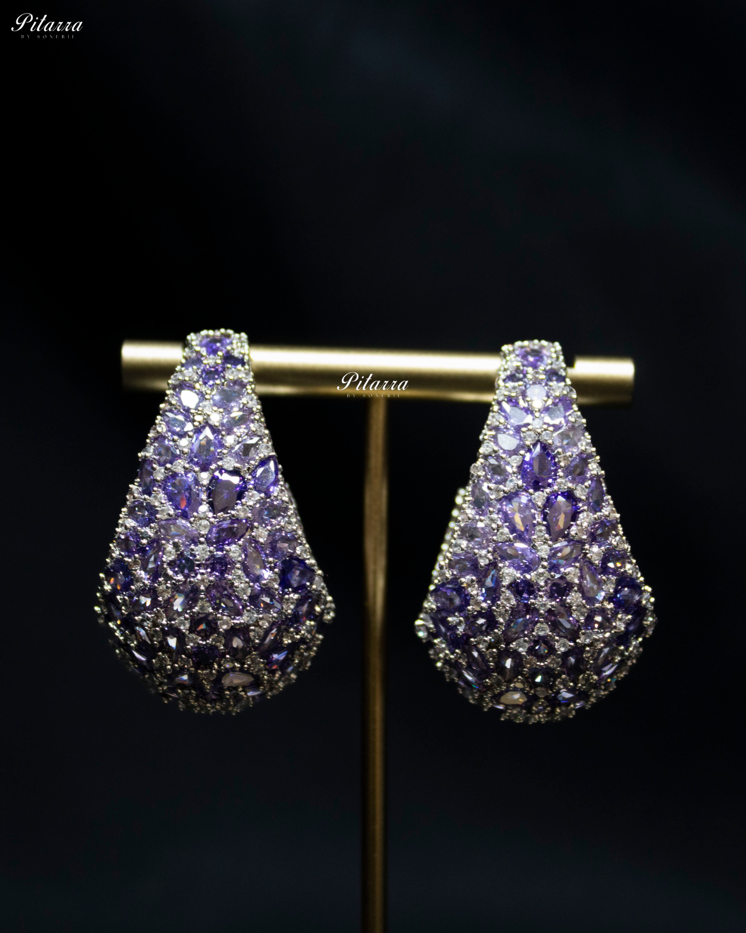 Purple Teardrop CZ Stud Earrings