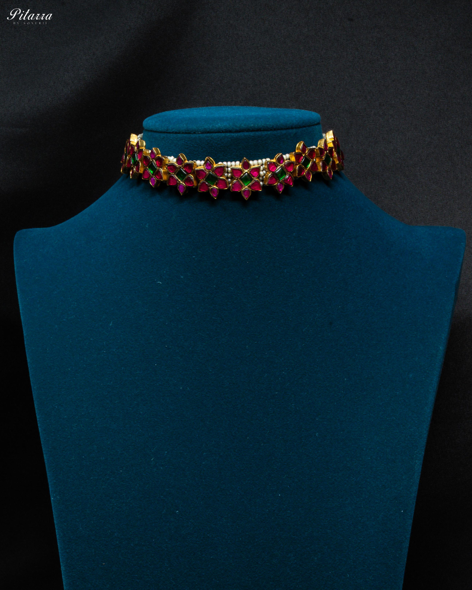 Pink Flower Gold Plated Kundan Choker Set