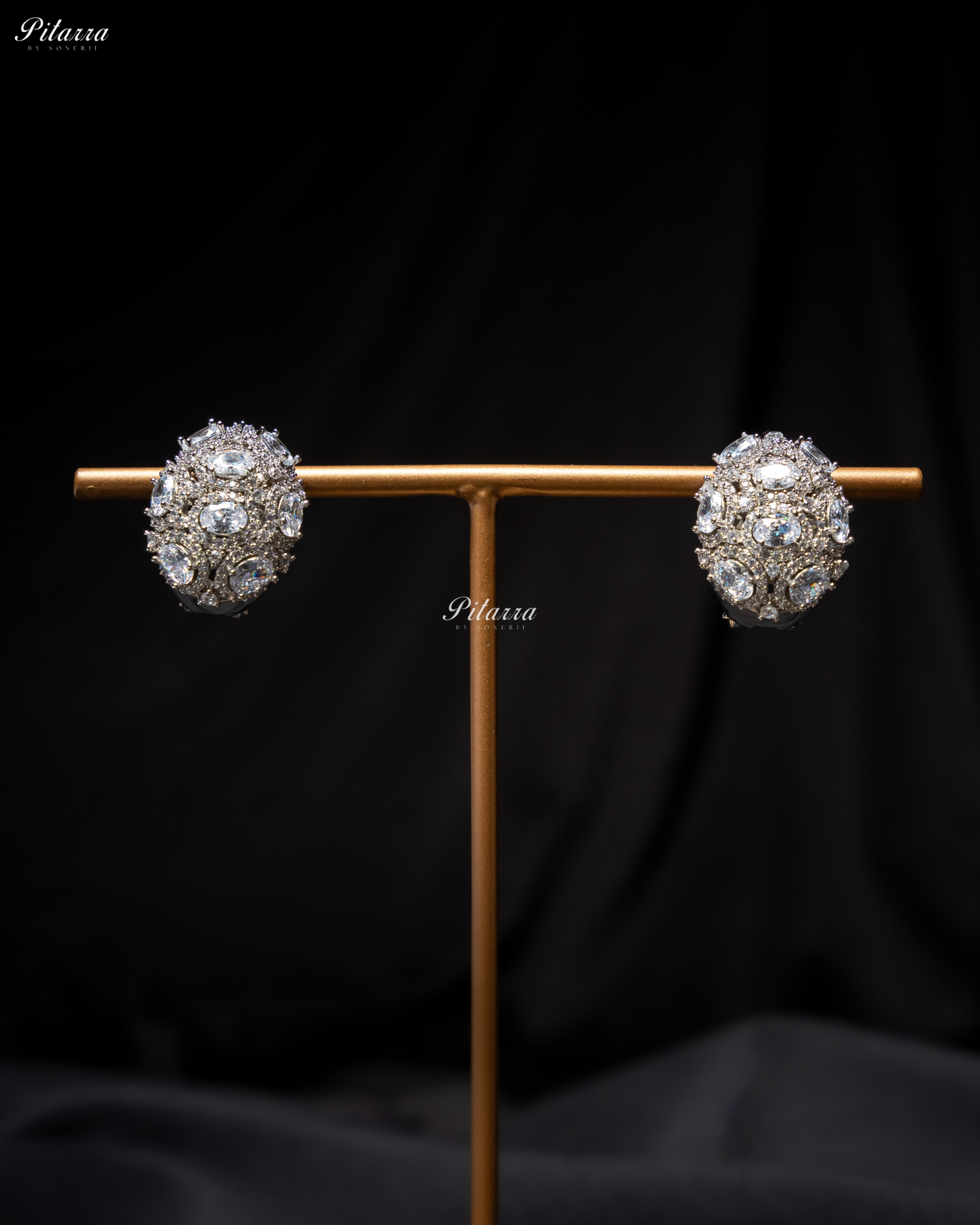 White Stone Golden Crystal Stud Earrings