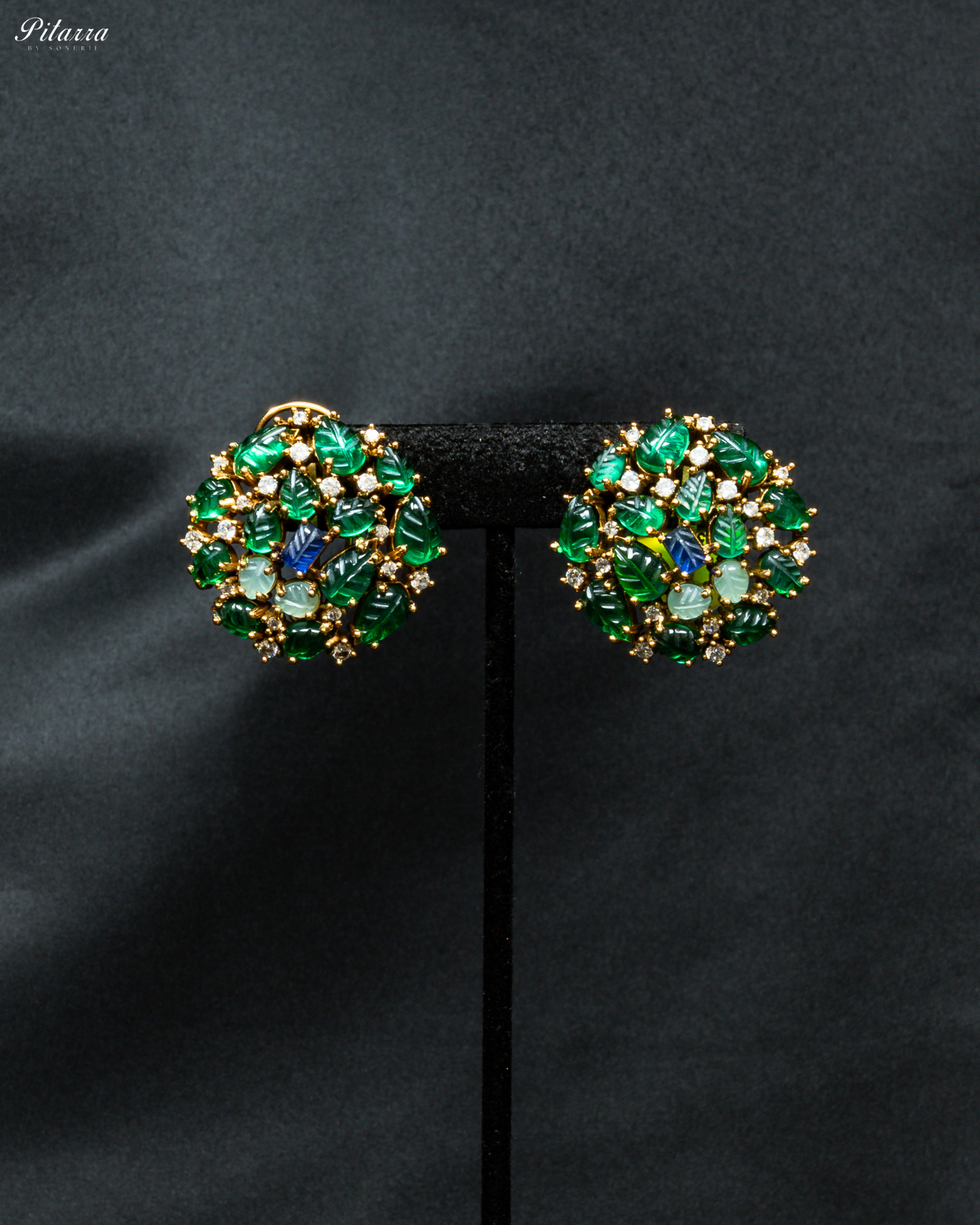 Green Stones Floral Kundan Stud Earrings