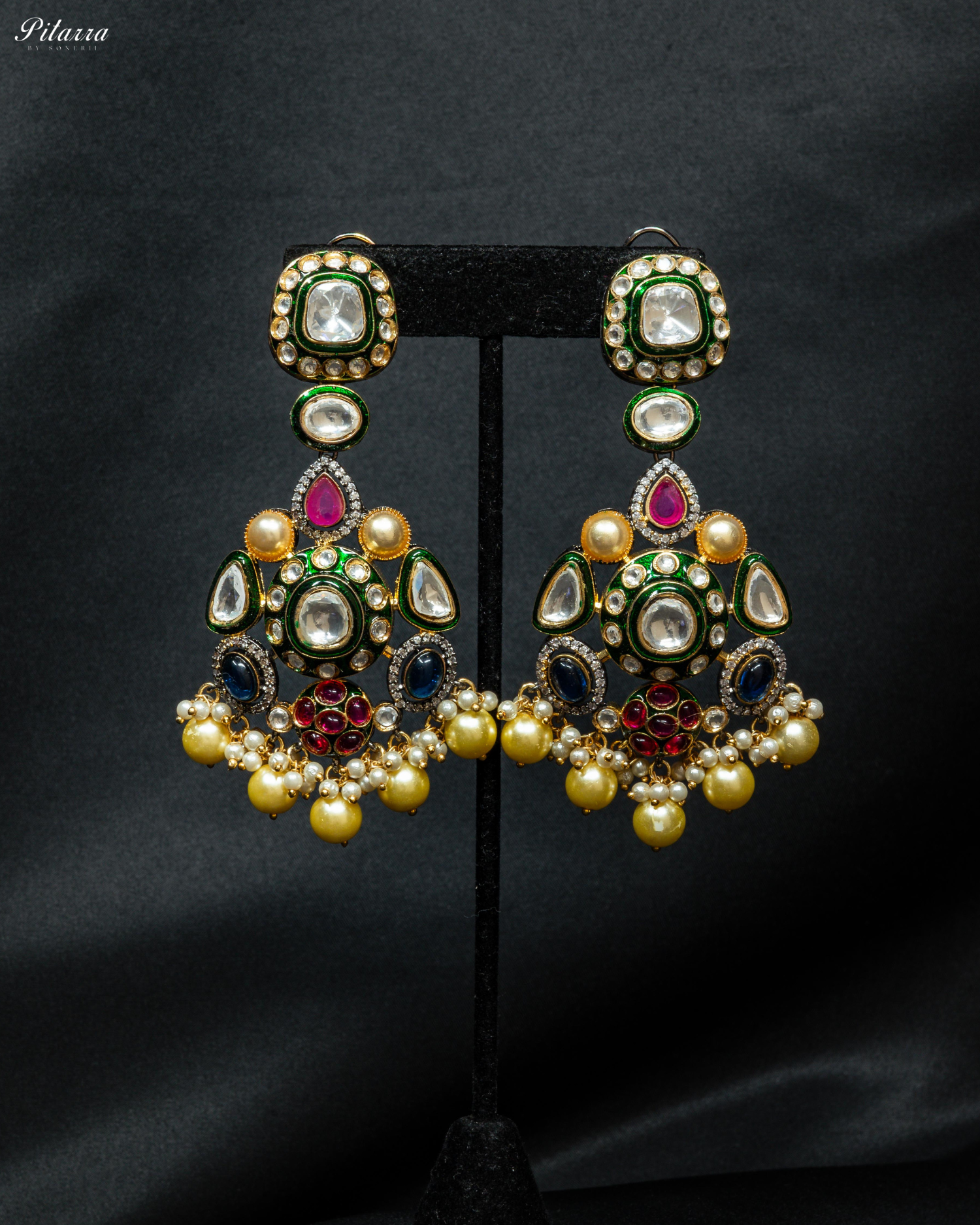 Multicolor Polki Kundan Chandbali Earrings