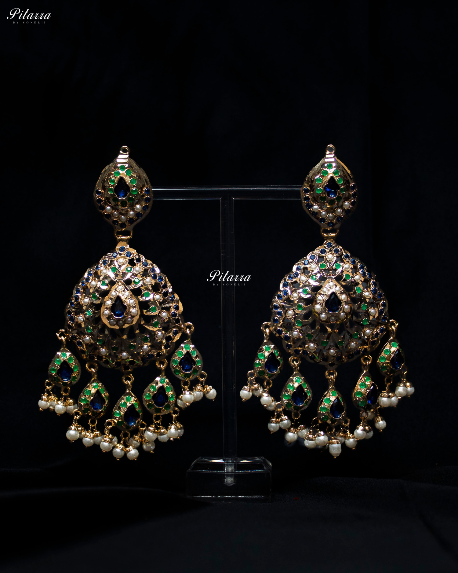 Emerald blue Handcrafted Chandbali Earrings