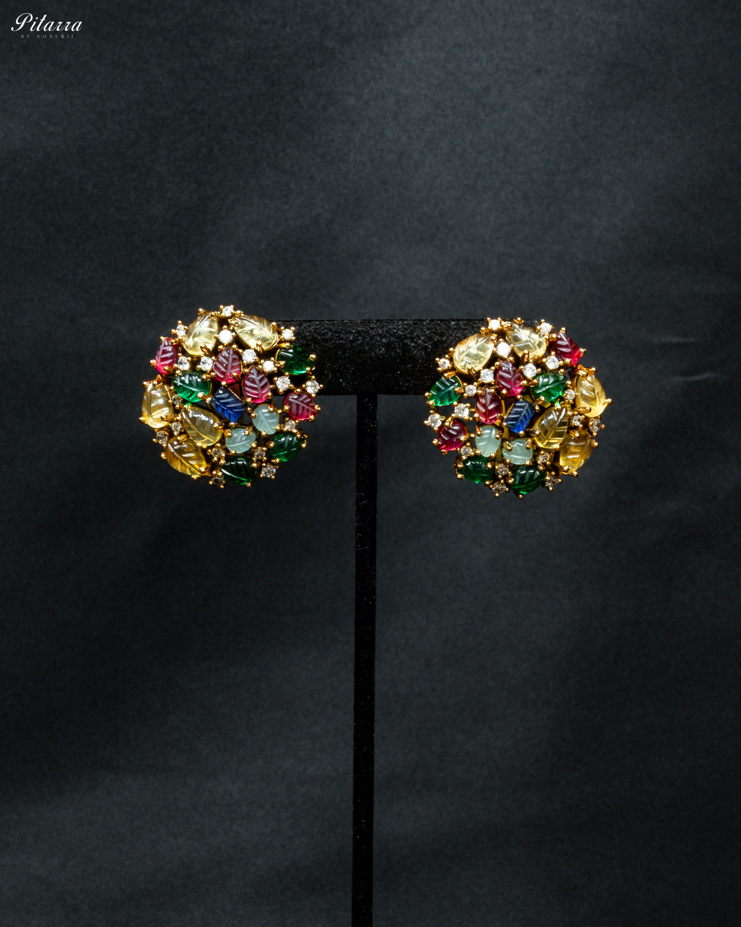 Multi Coloured Floral Kundan Stud Earrings