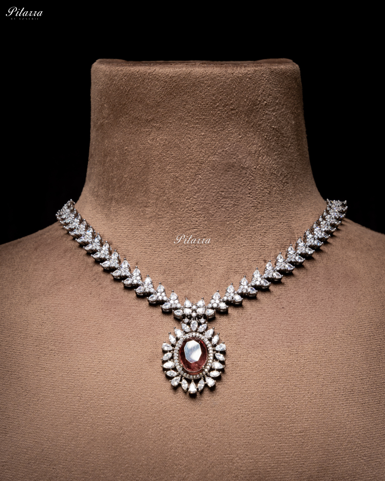 Brown Color Stones Dazzling Cubic Zirconia Necklace Set