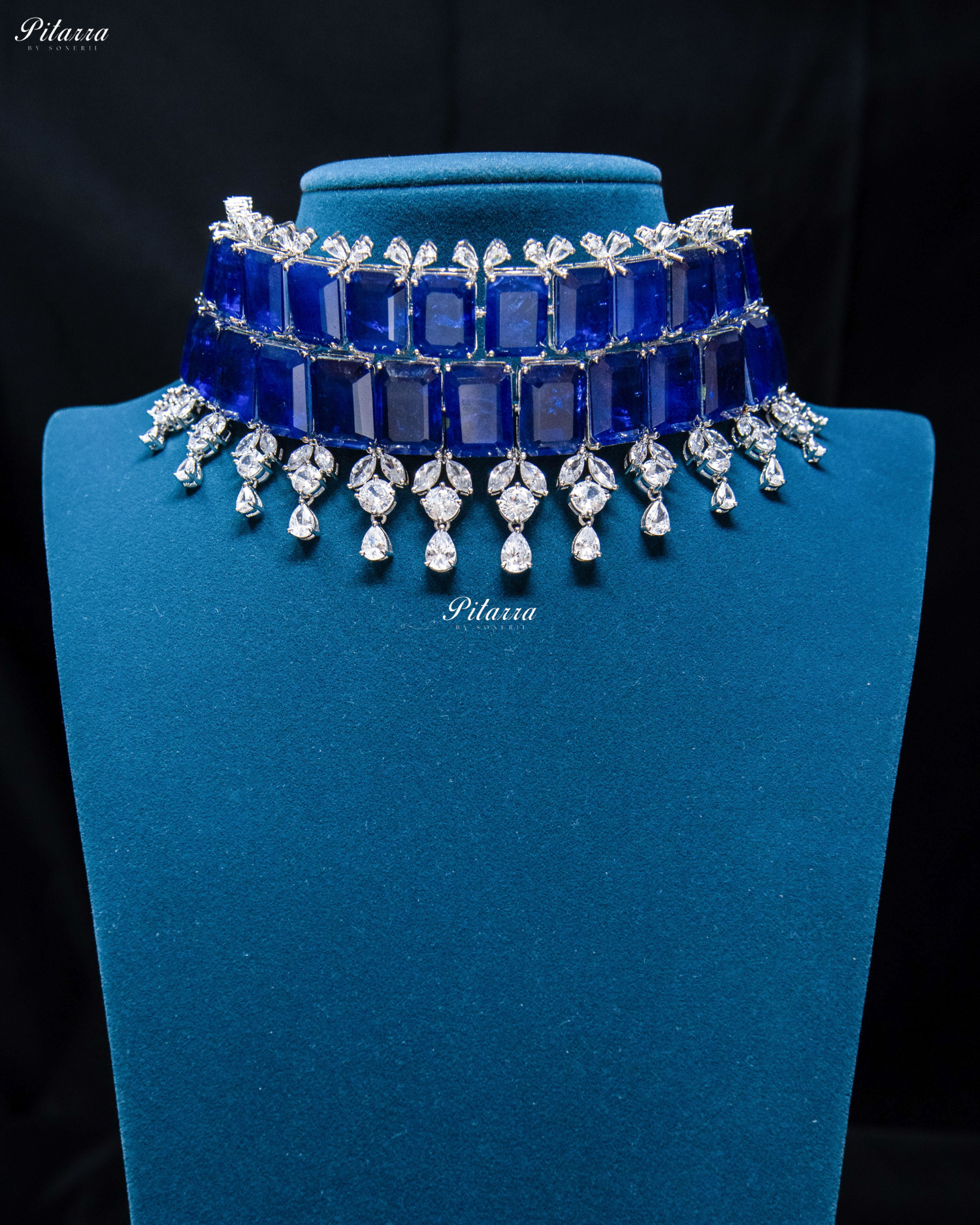 Square Blue Doublet Statement Choker Necklace Set