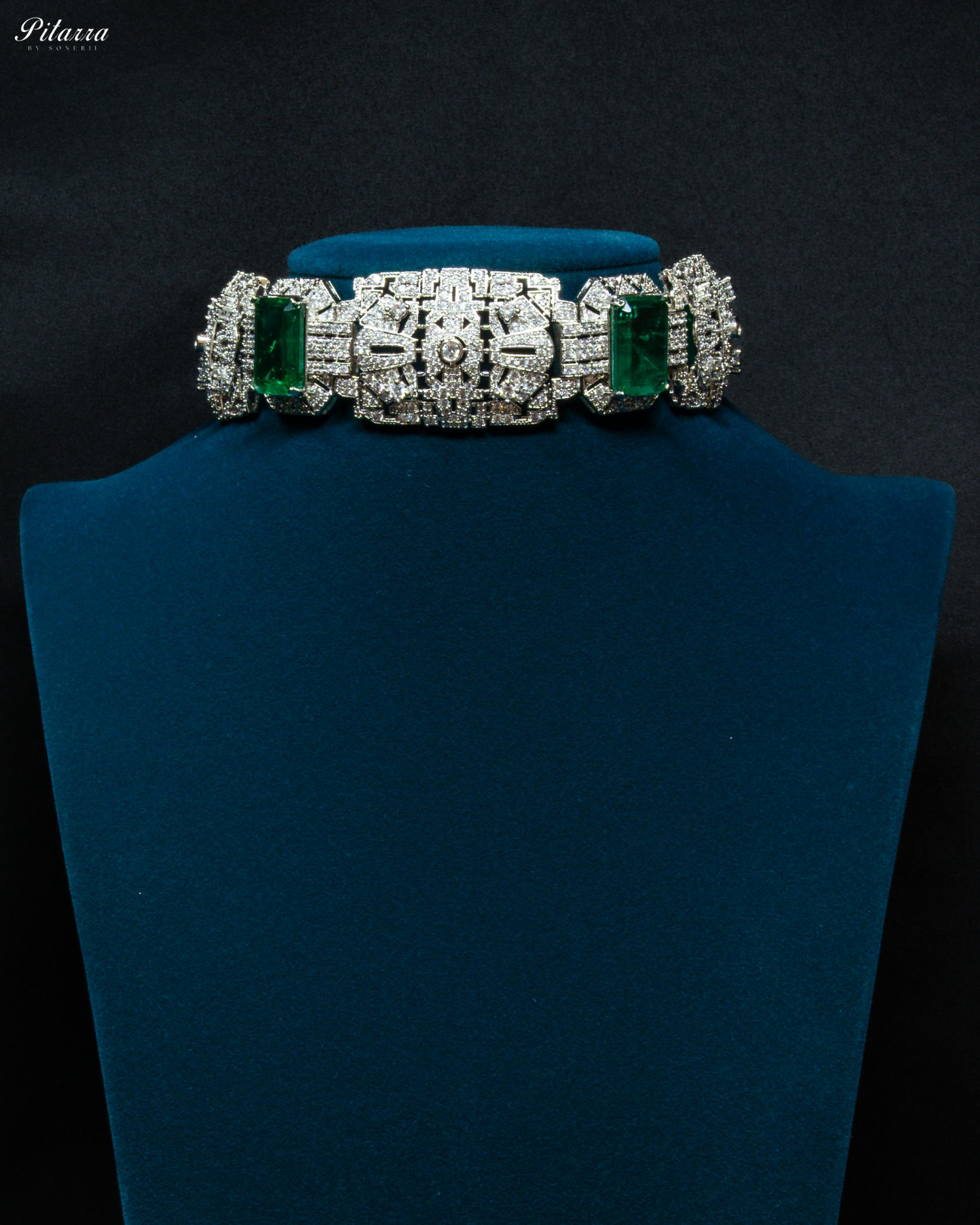 Cushion Cut Green Silver Crystal Choker Necklace