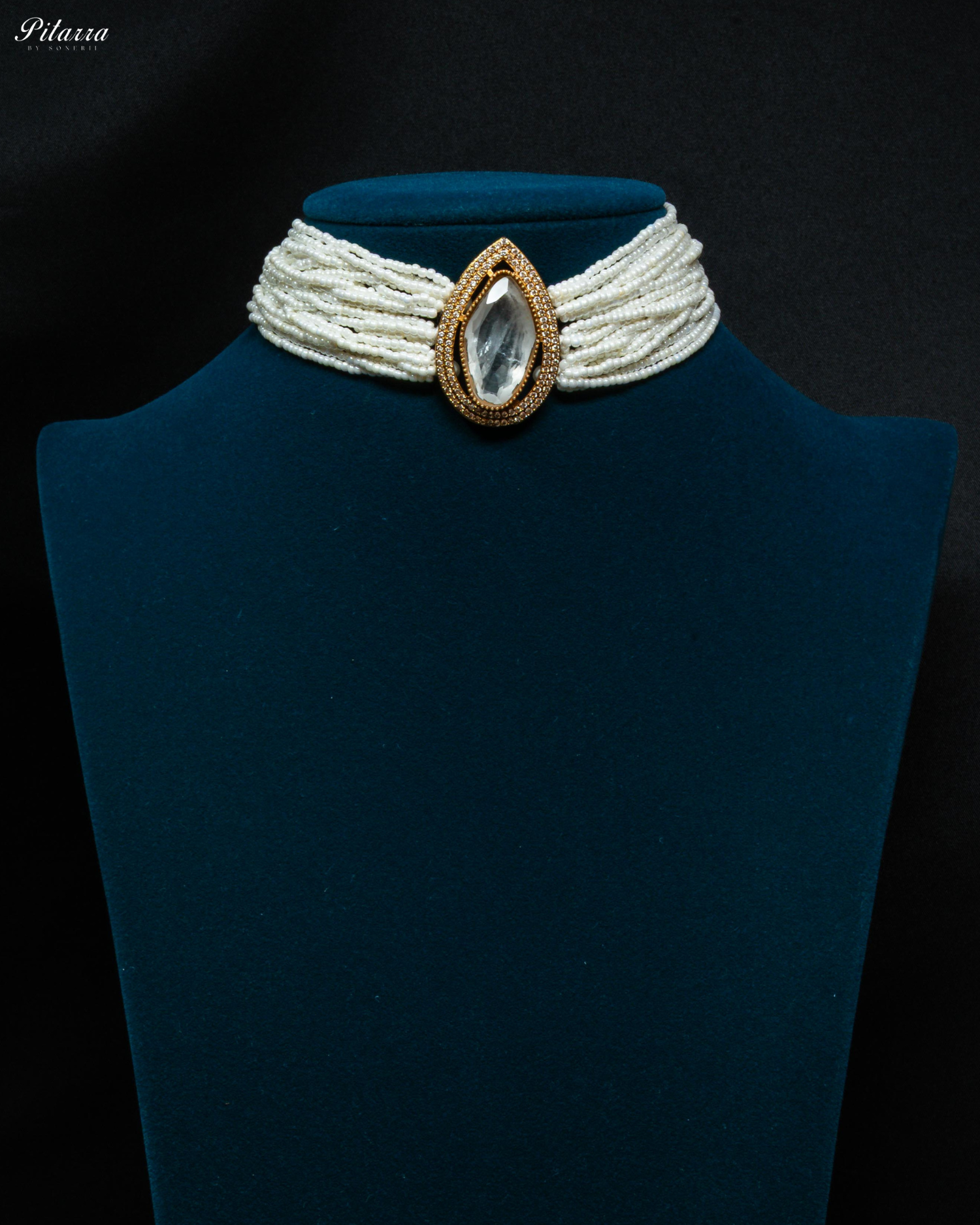 White Stone Multilayer Pearls Kundan Choker Set