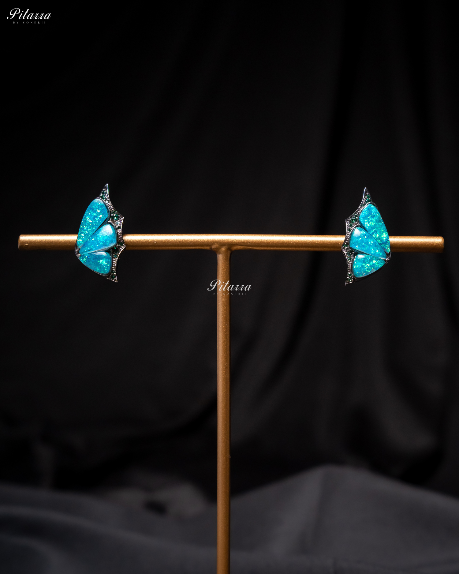 Aqua Blue Wing Shape CZ Crystal Stud Earrings