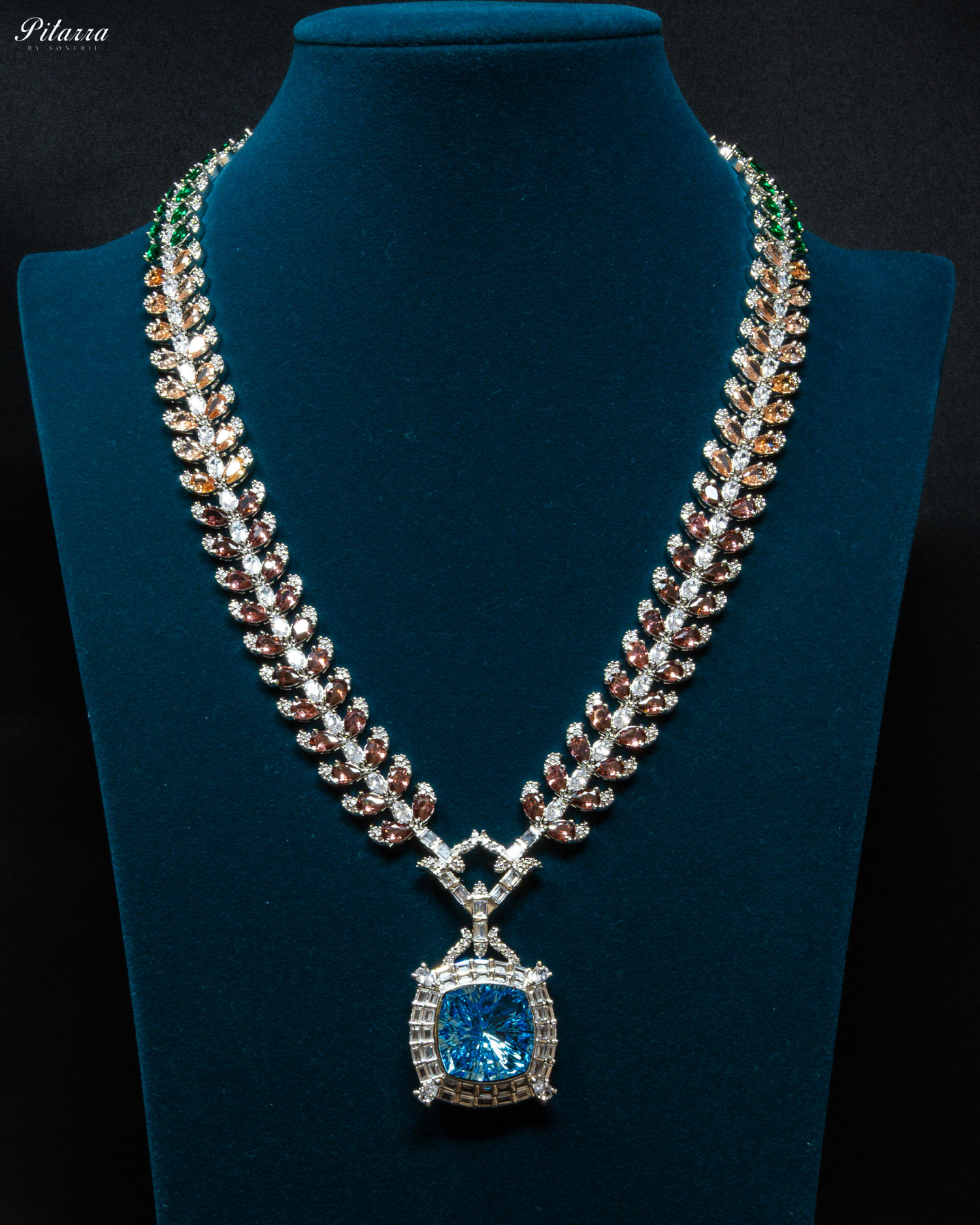Multicolor Finish Blue Stone Zircon Long Necklace Set