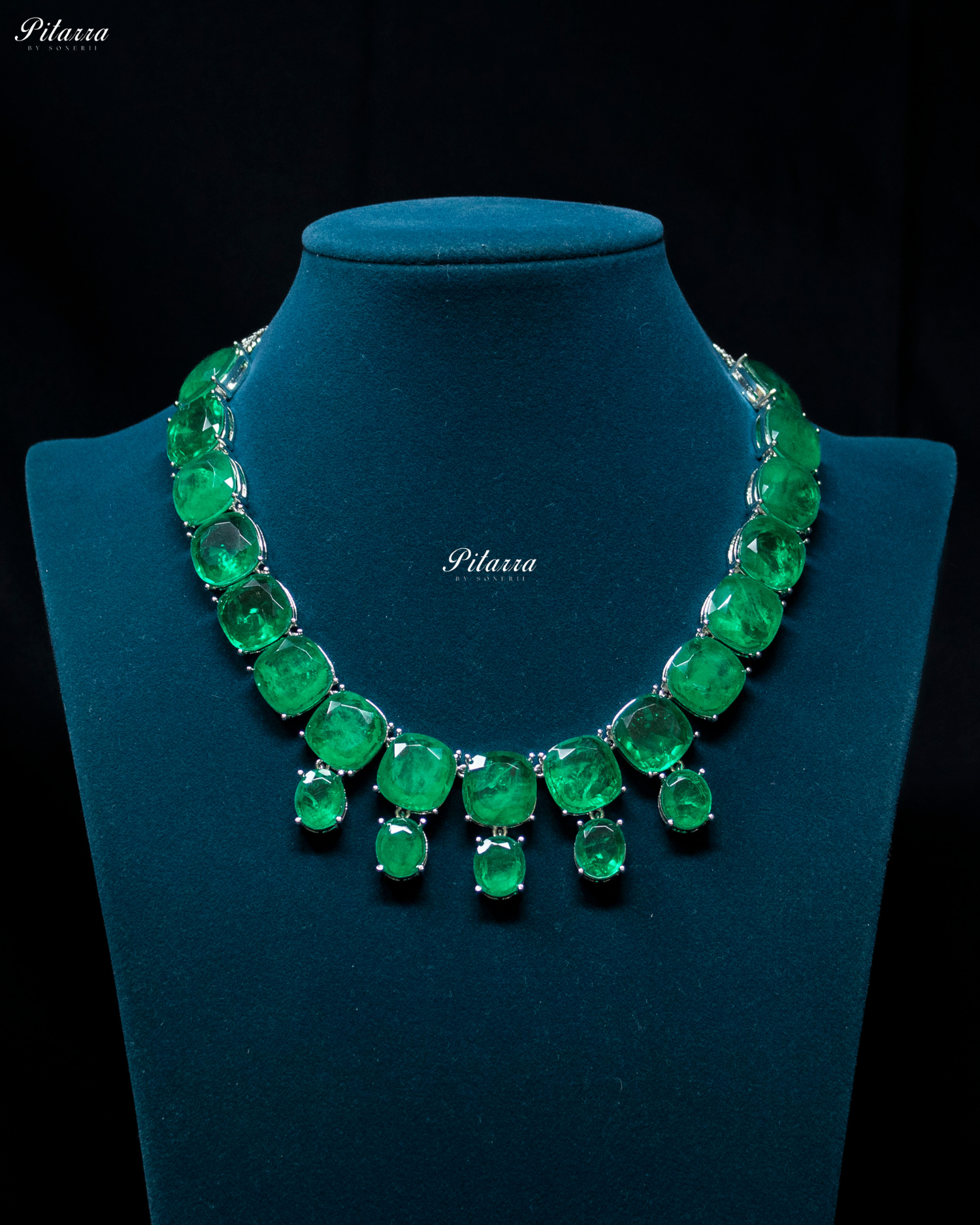 Emerald Square Stone Premium Crystal Necklace Set
