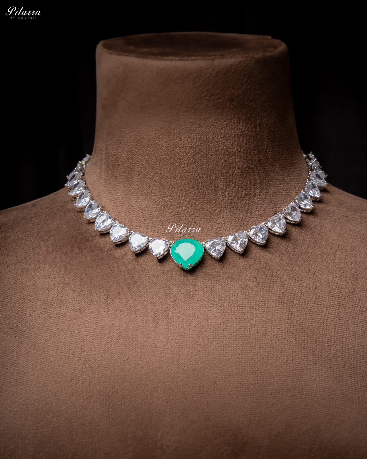 Mint Green Stone White Heartline Zircon Necklace Set