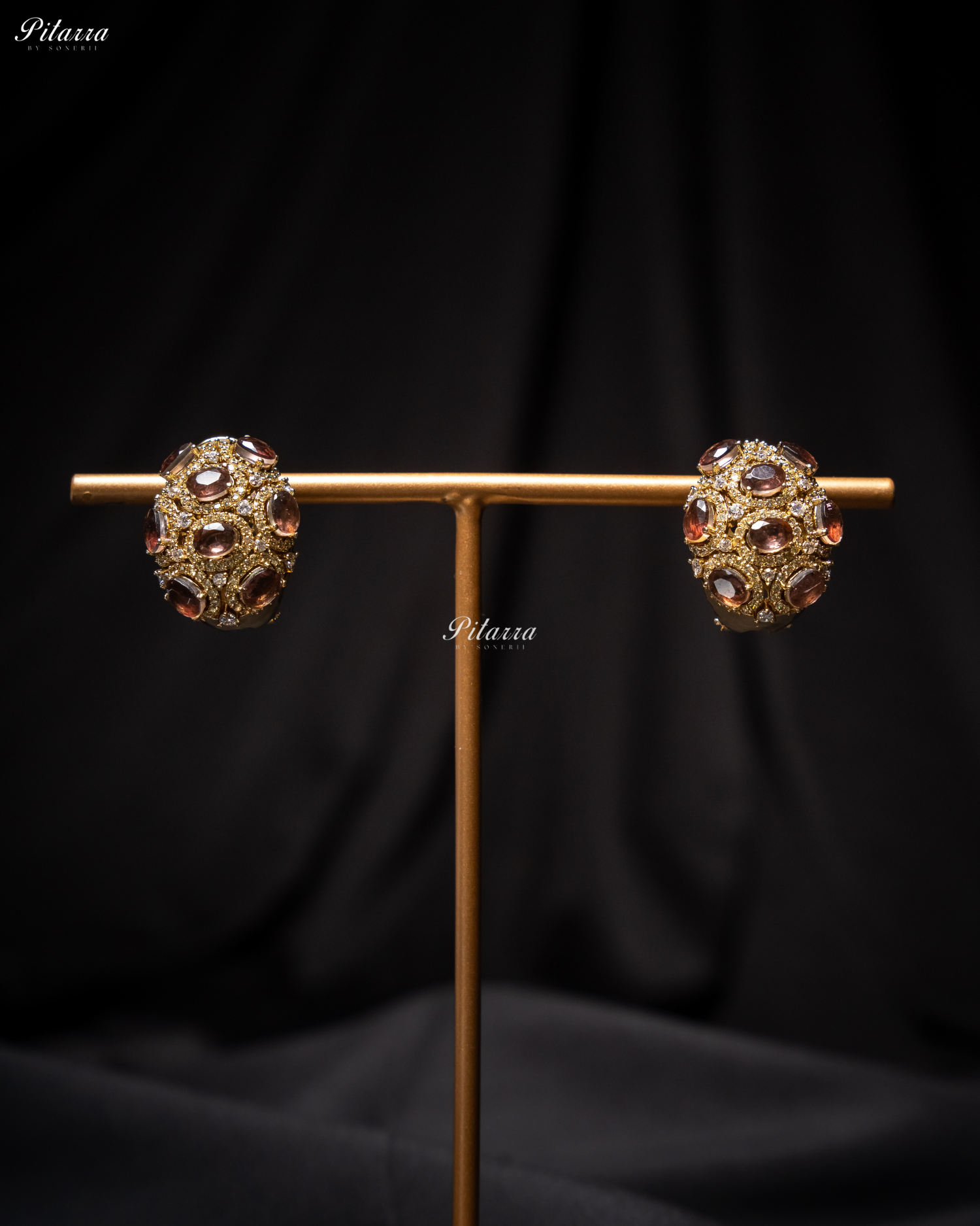 Brown Stone Golden Crystal Stud Earrings