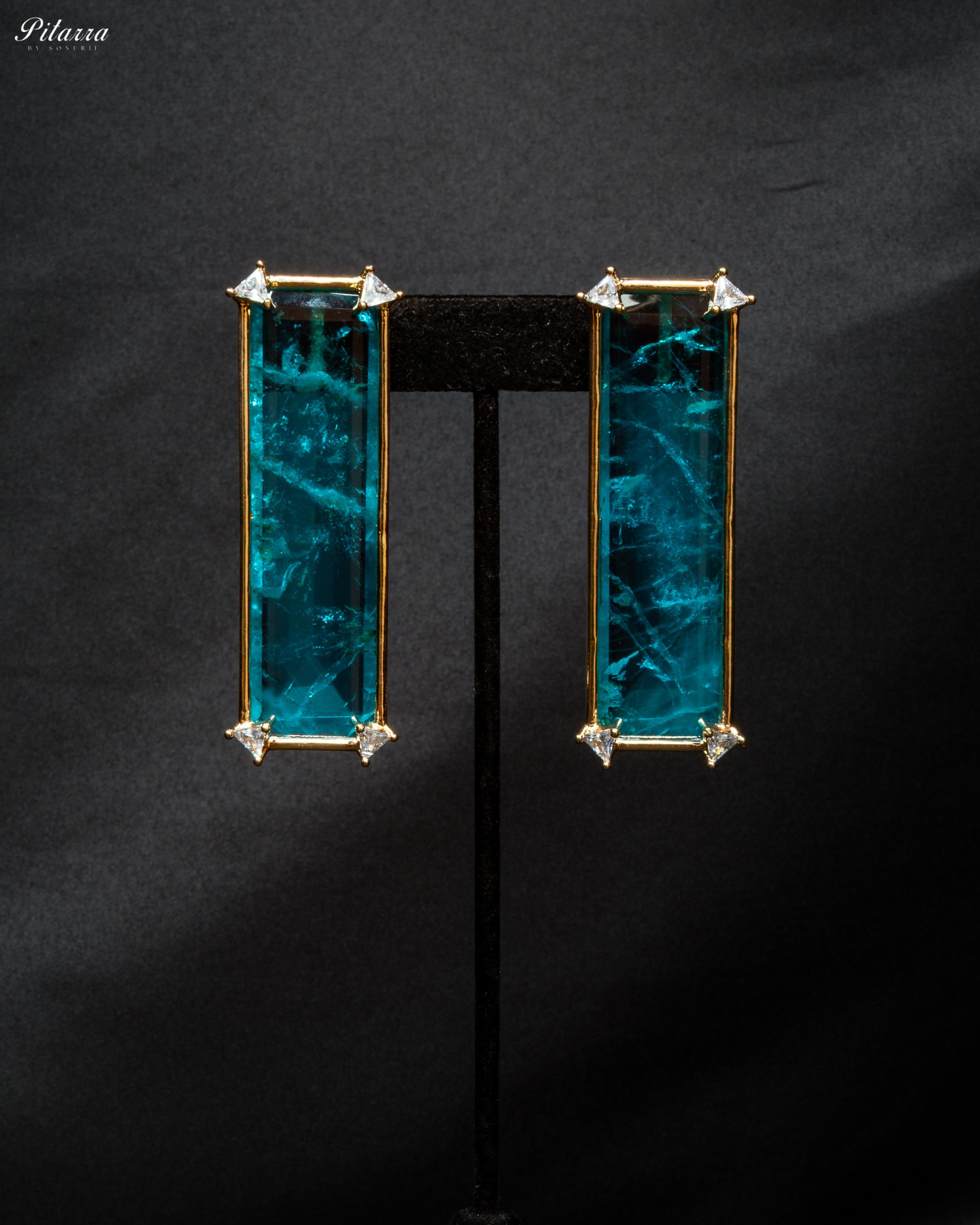 Rectangle Red Stone Dangler Earrings