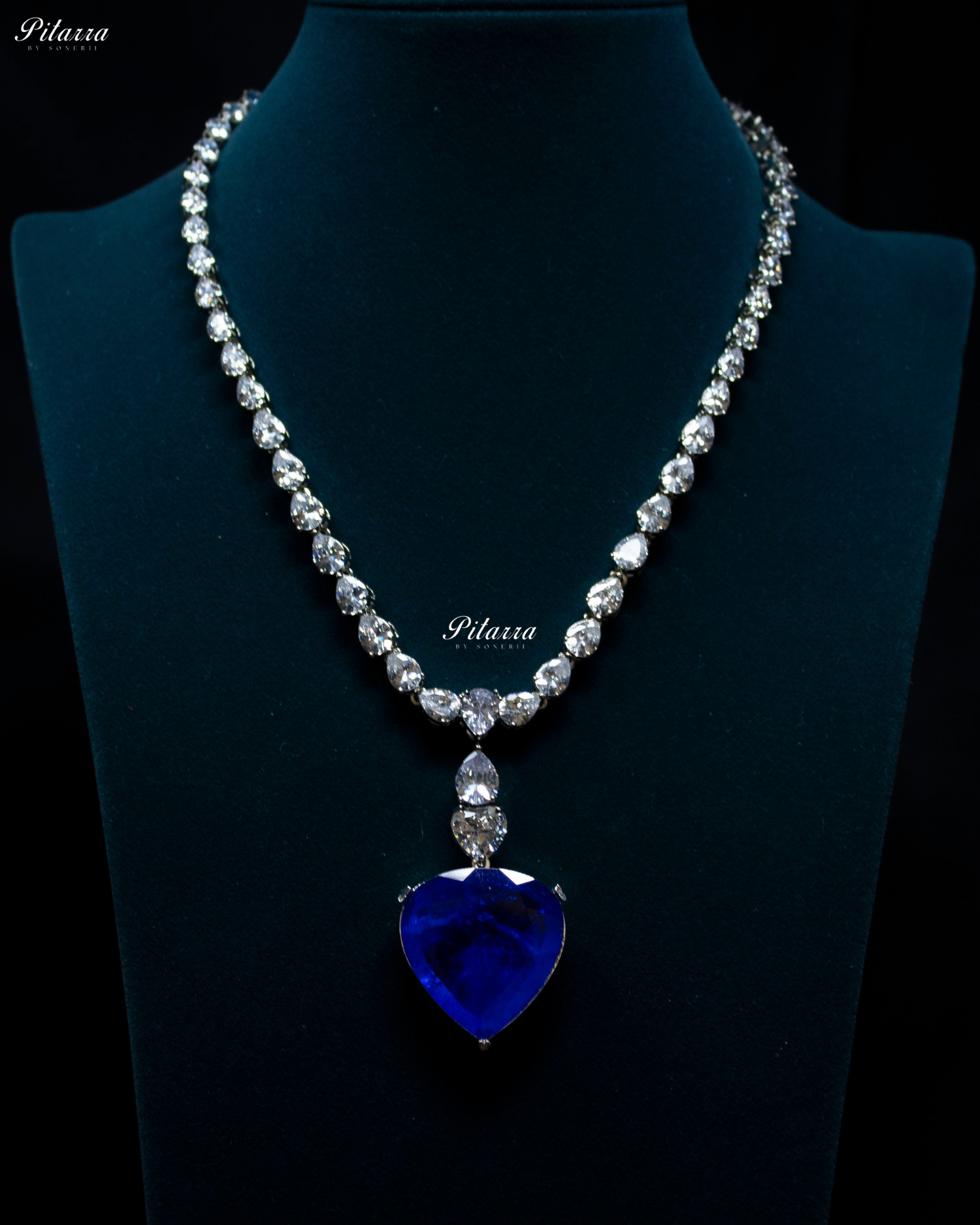 Blue Drop Stone Centred CZ Necklace Set