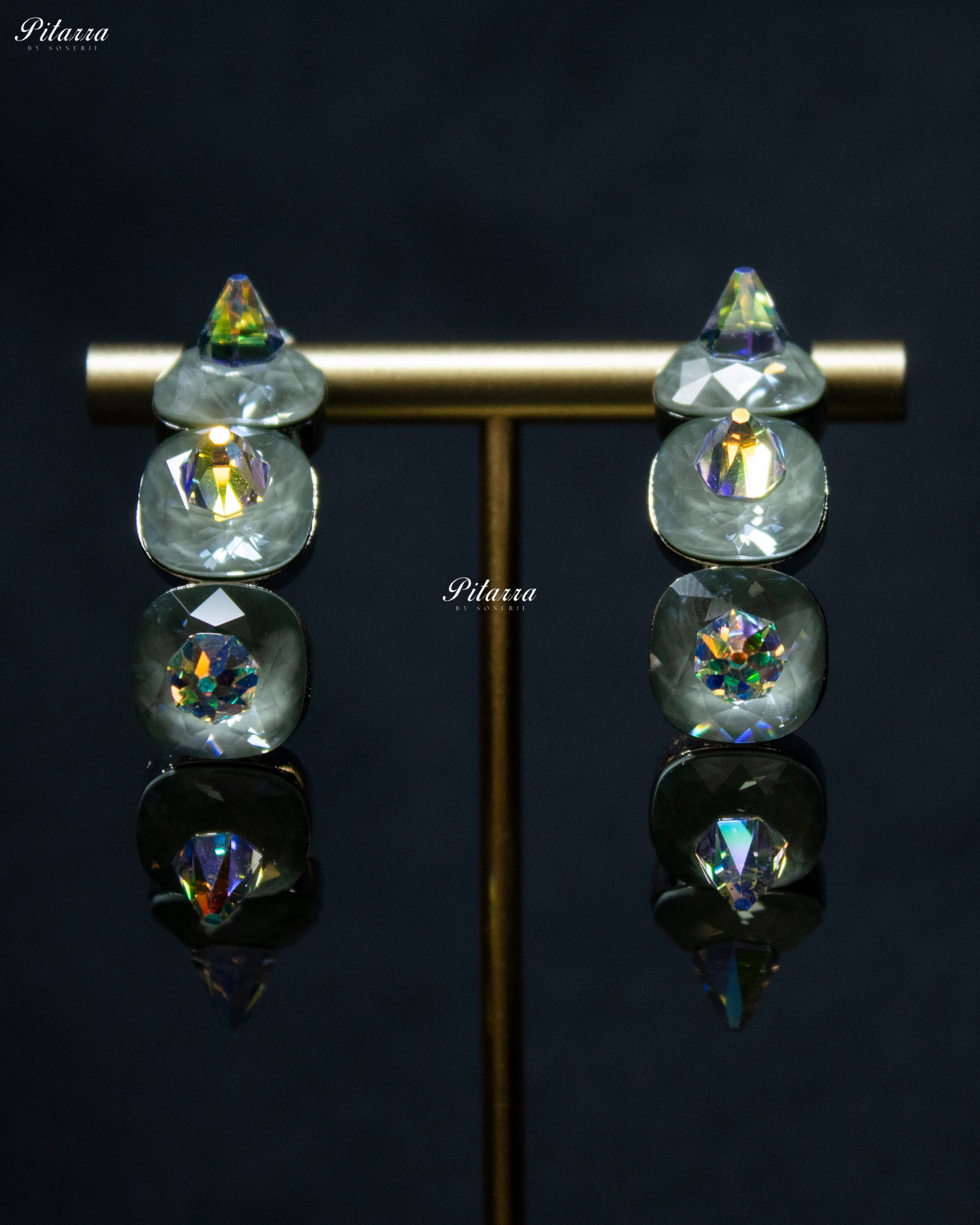 White Stone Pyramid Cut Crystal hoops