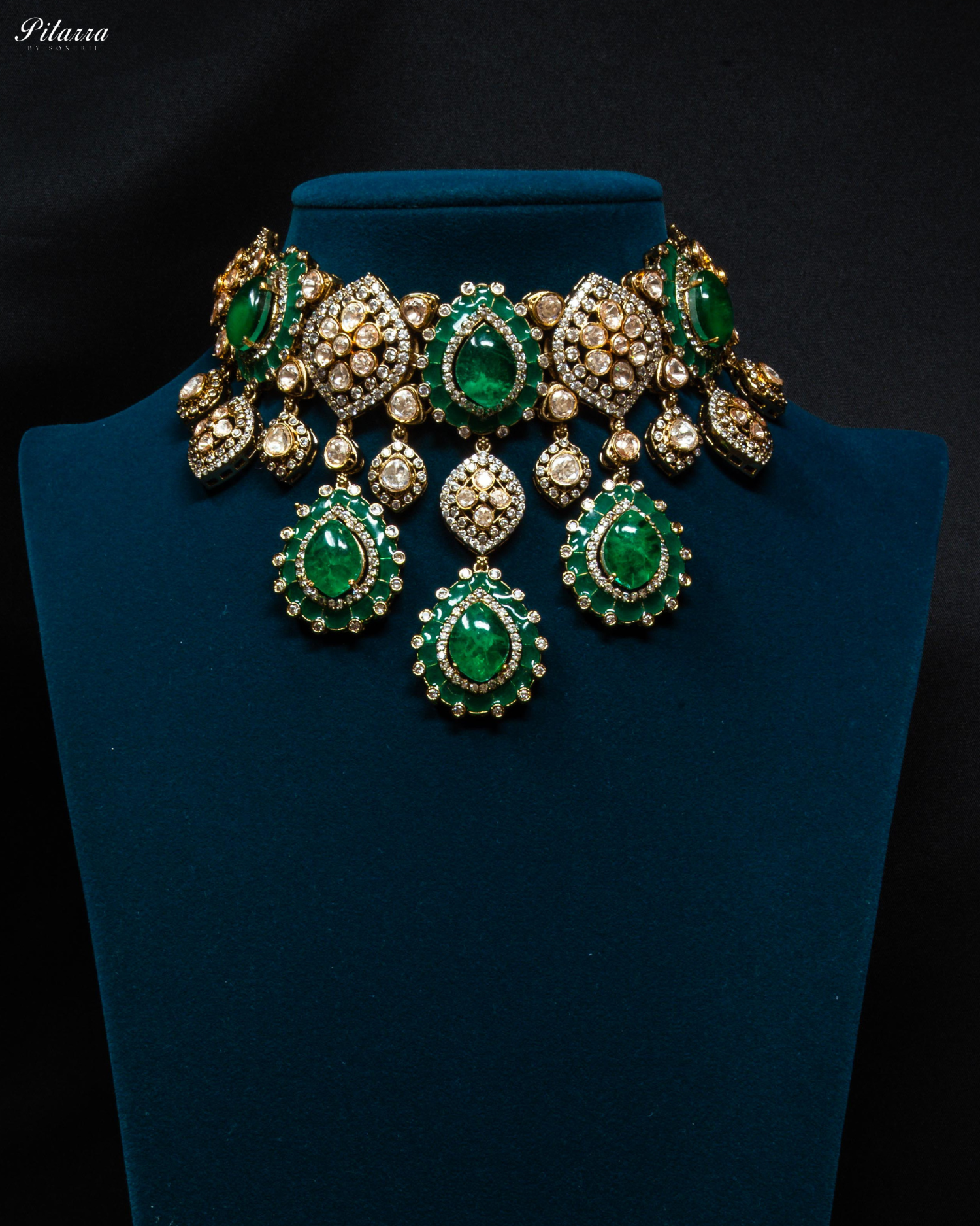 Gold Finish Green Polki Kundan Choker Set