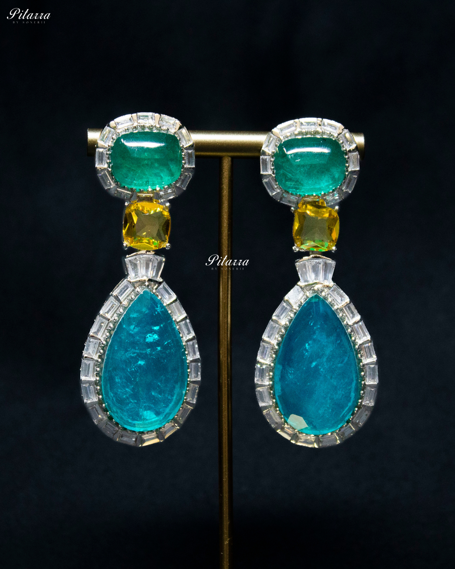 Silver Finish Aqua Blue Drop Zircon Earrings