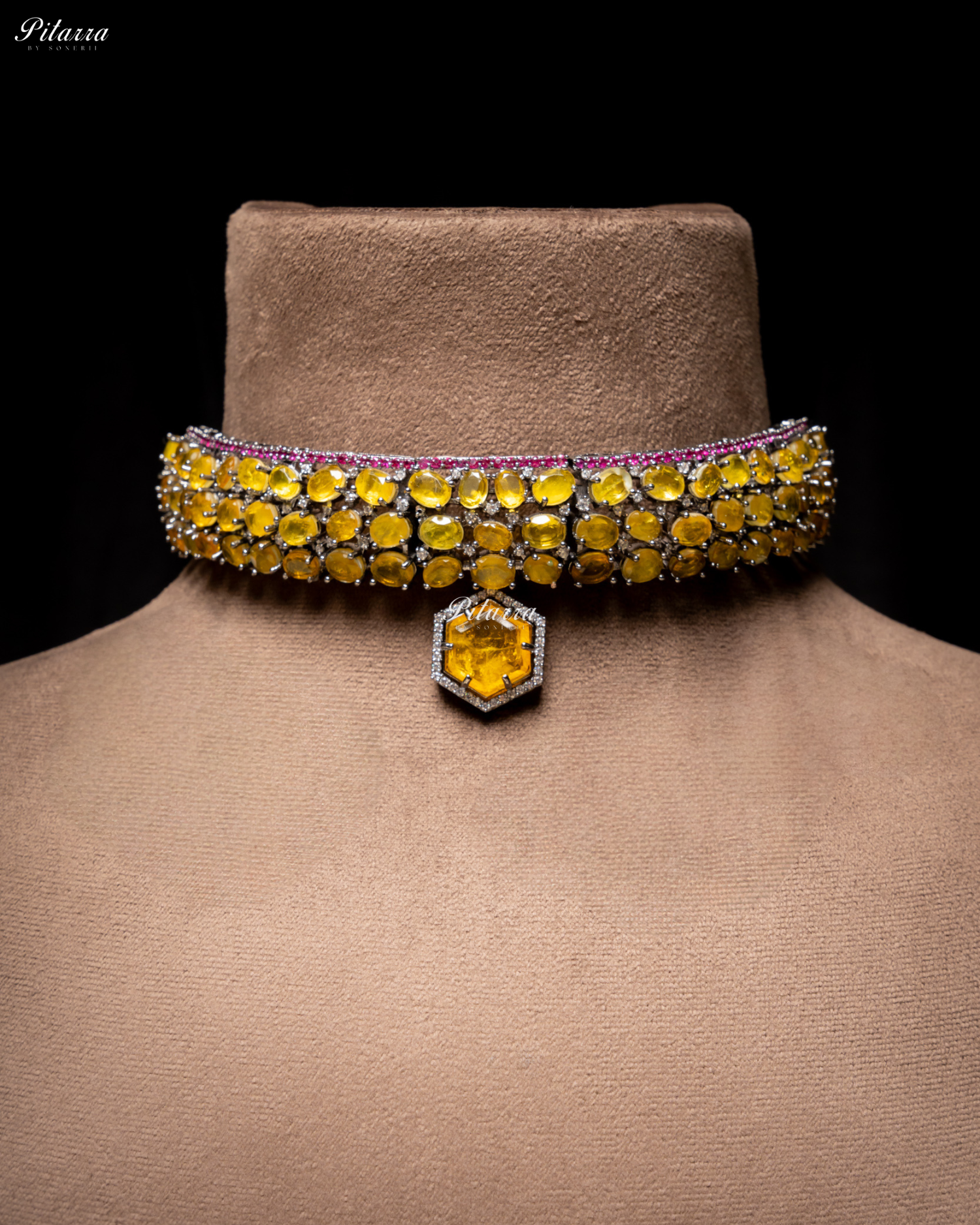 Yellow Stone Purple Lining Crystal Choker Set