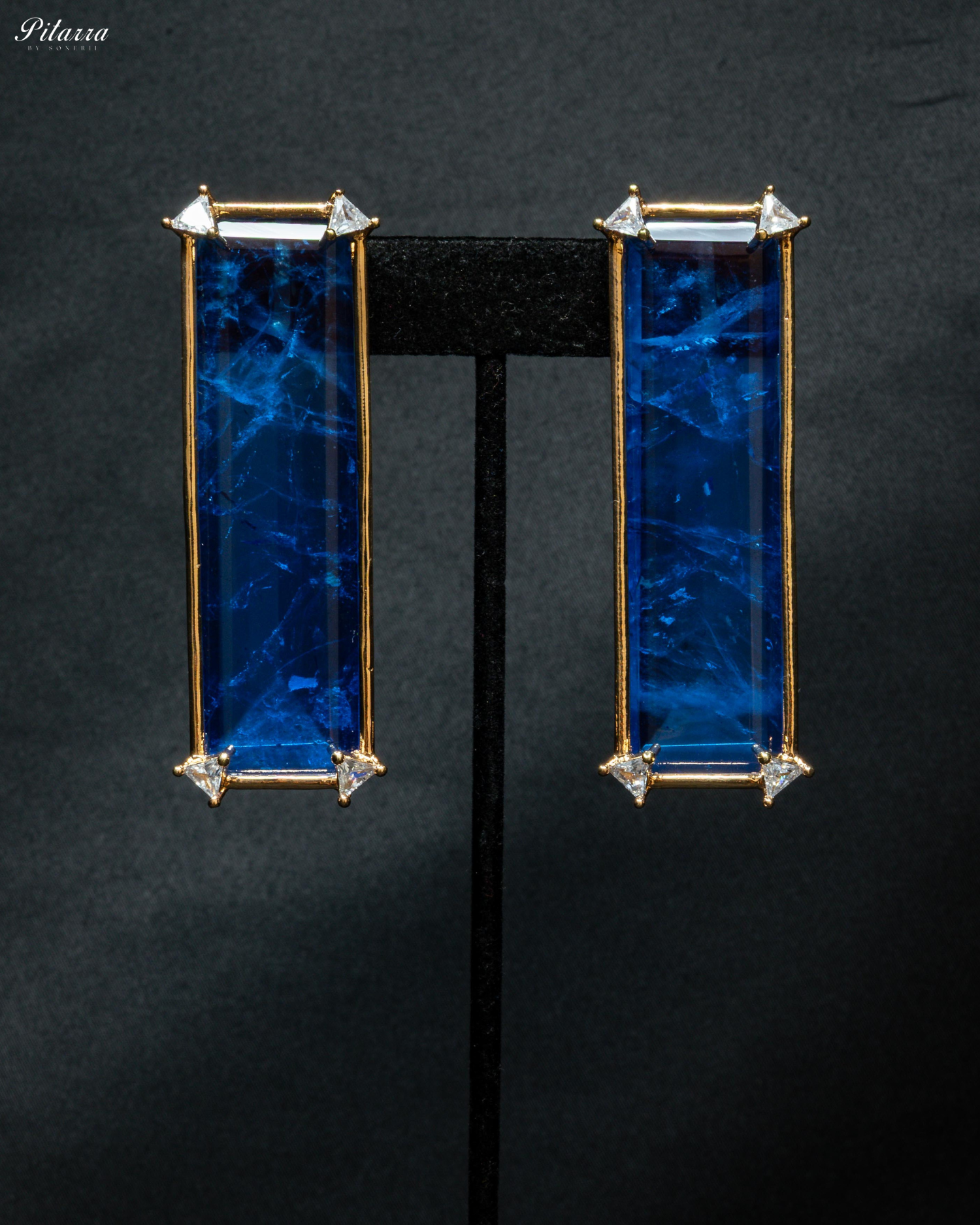 Rectangle Red Stone Dangler Earrings