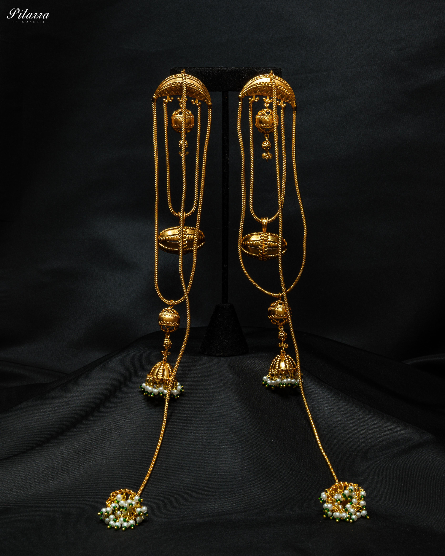 Golden Antique Indian Long Dangler Earrings