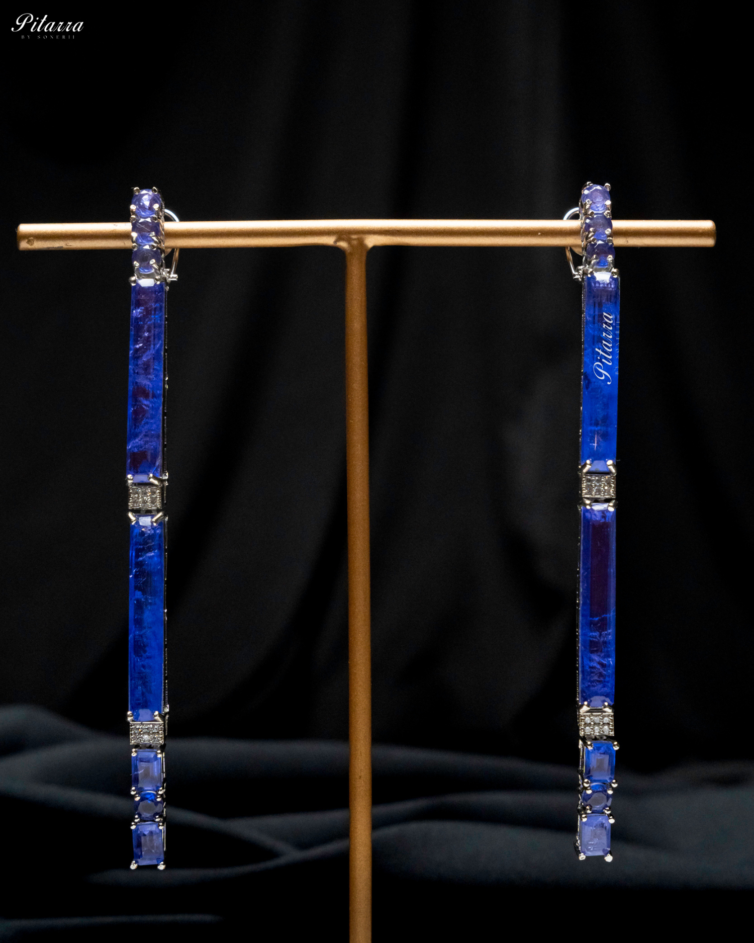 Blue Stone Linear Long Doublet Drop Earrings