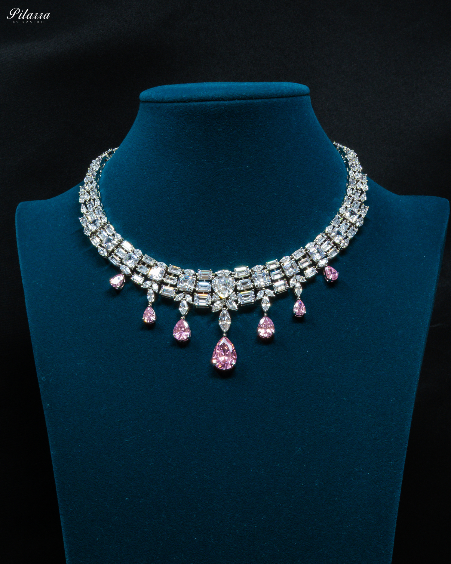 Pink Drop Cubic Zirconia Studded Necklace Set