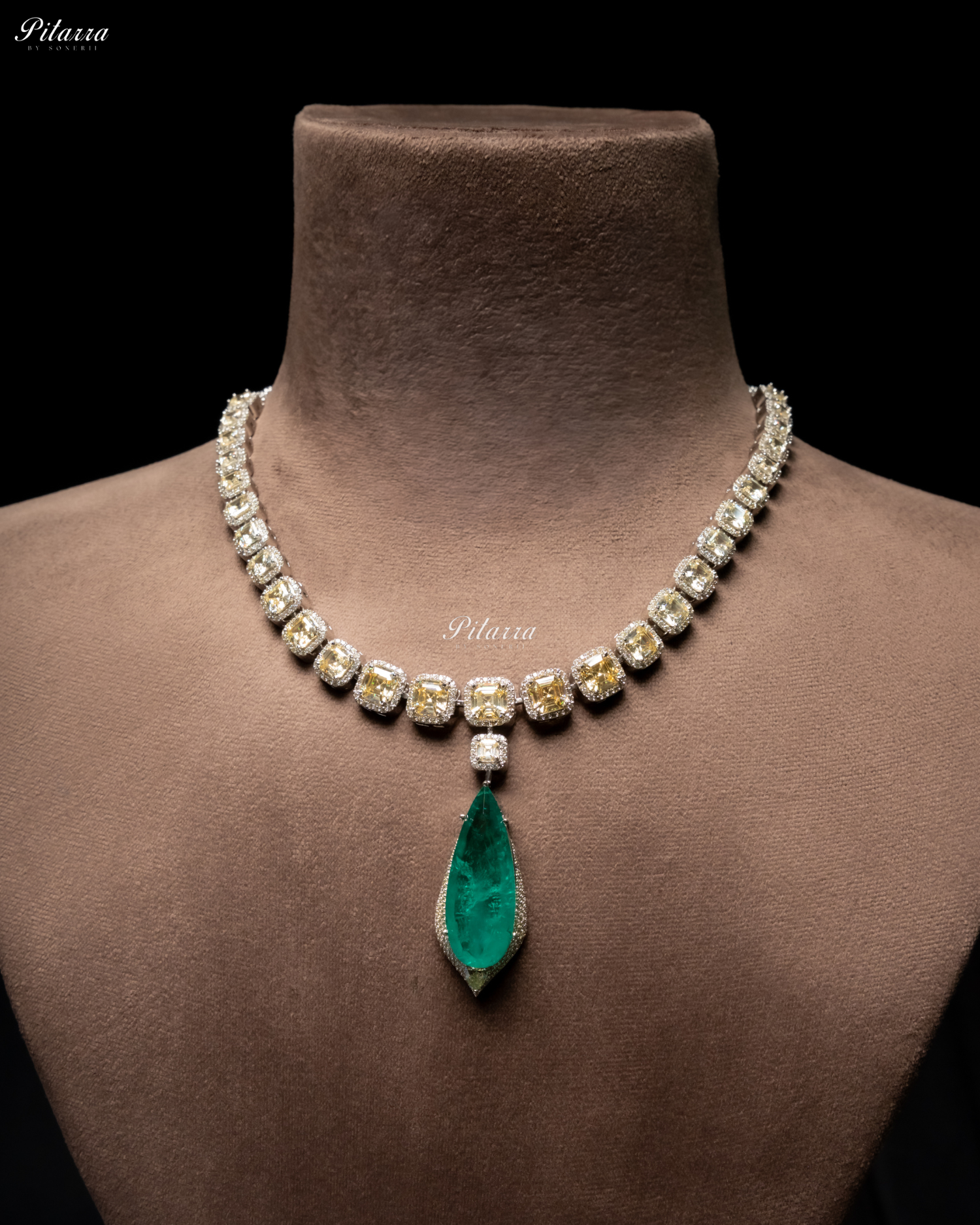 Emerald Crystals Cut Silver Plated Zircon Necklace Set