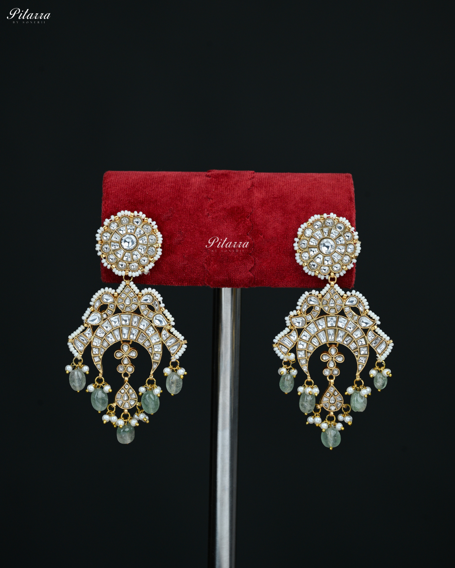 Victorian Finish Hangings Beads Kundan Earrings