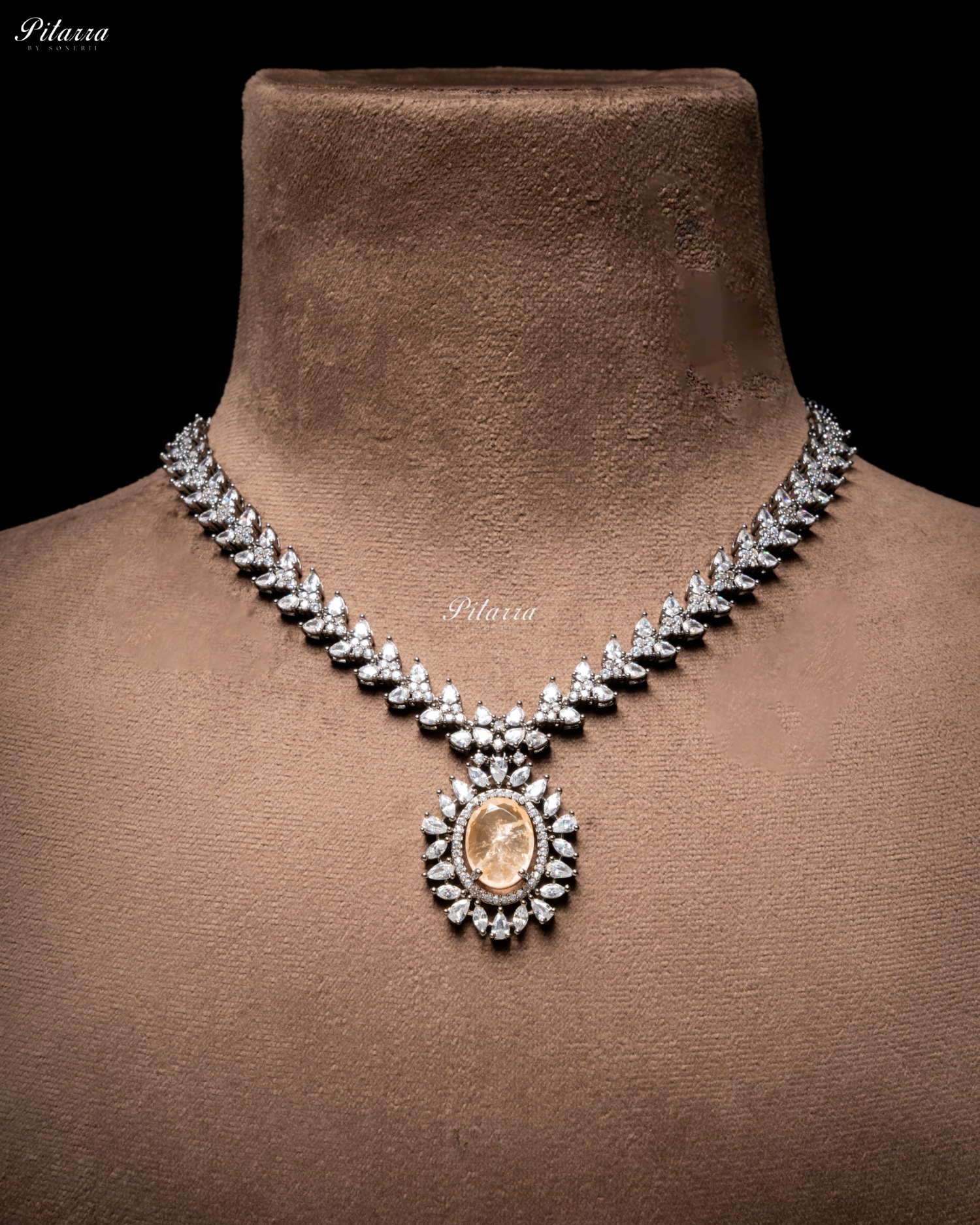 Peach Color Stones Dazzling Cubic Zirconia Necklace Set