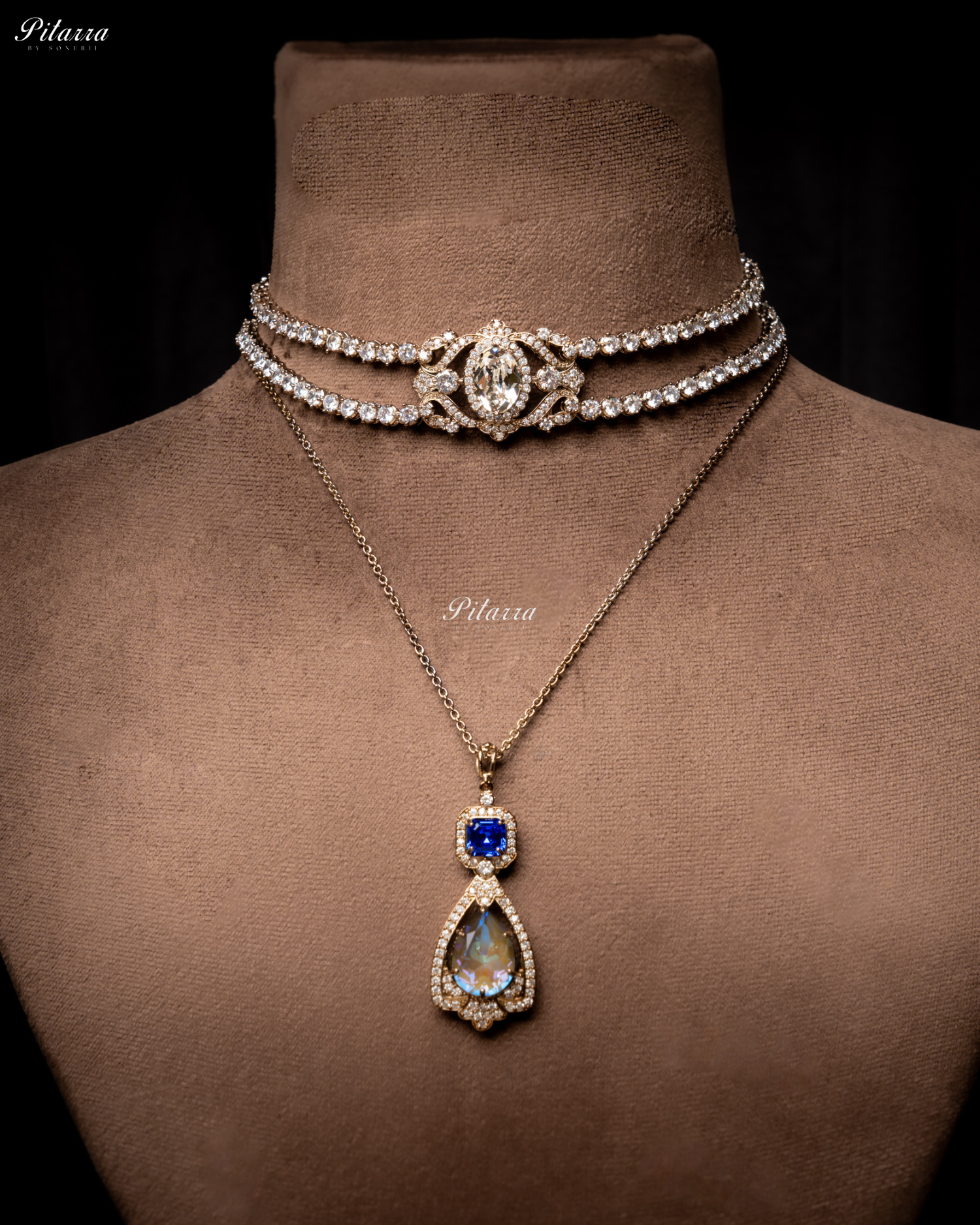 Blue Stone Layered Zircon Necklace Set