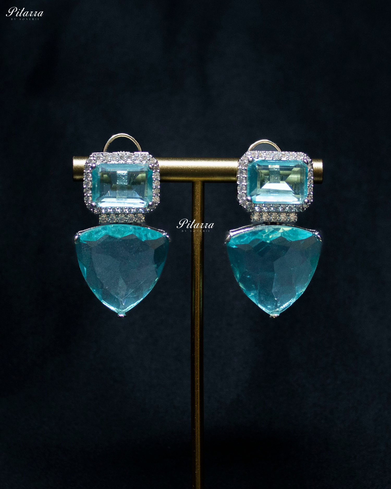 Aqua Stones Crystal Studded Dangler Earrings